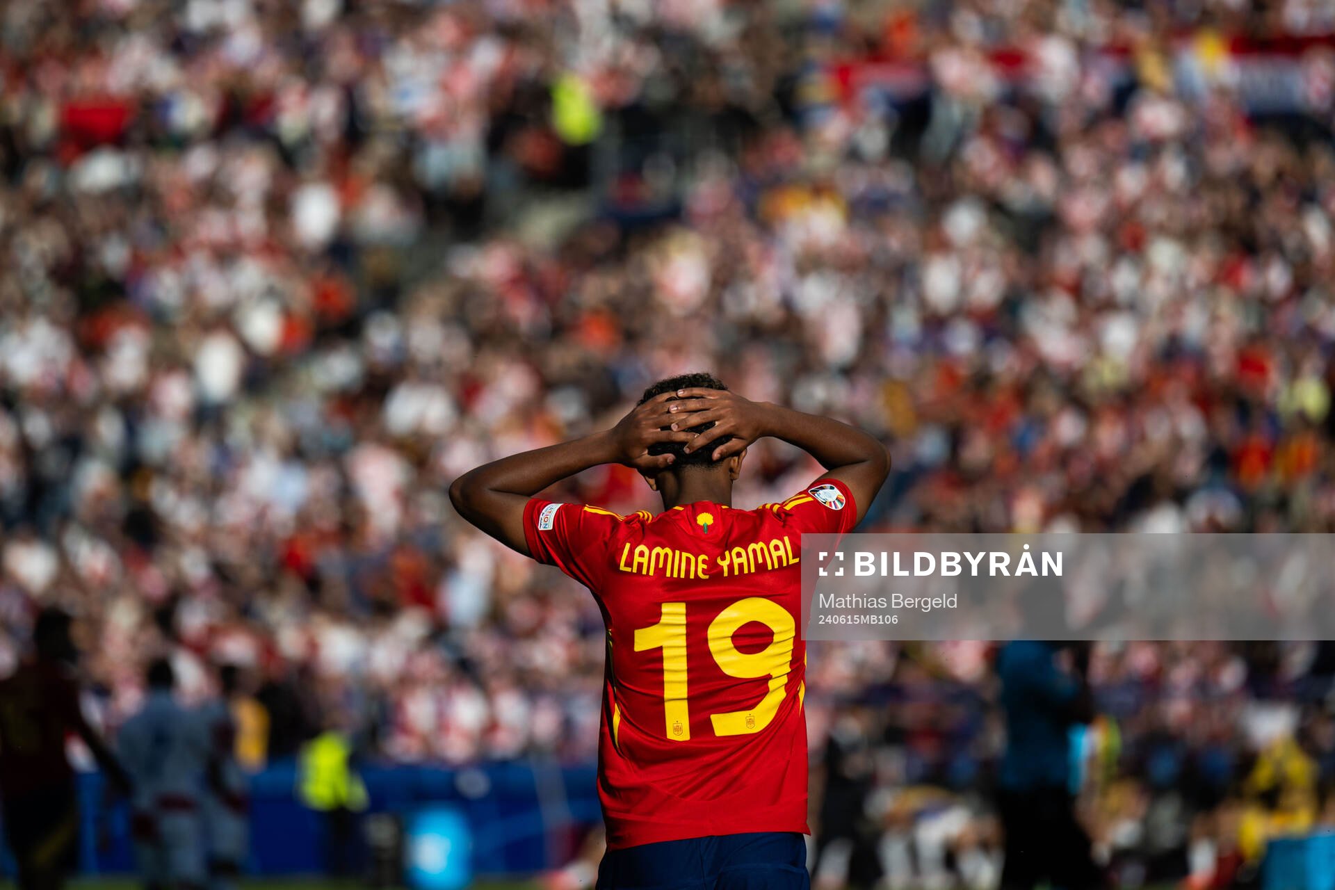 Lamine Yamal of Spain looks dejected