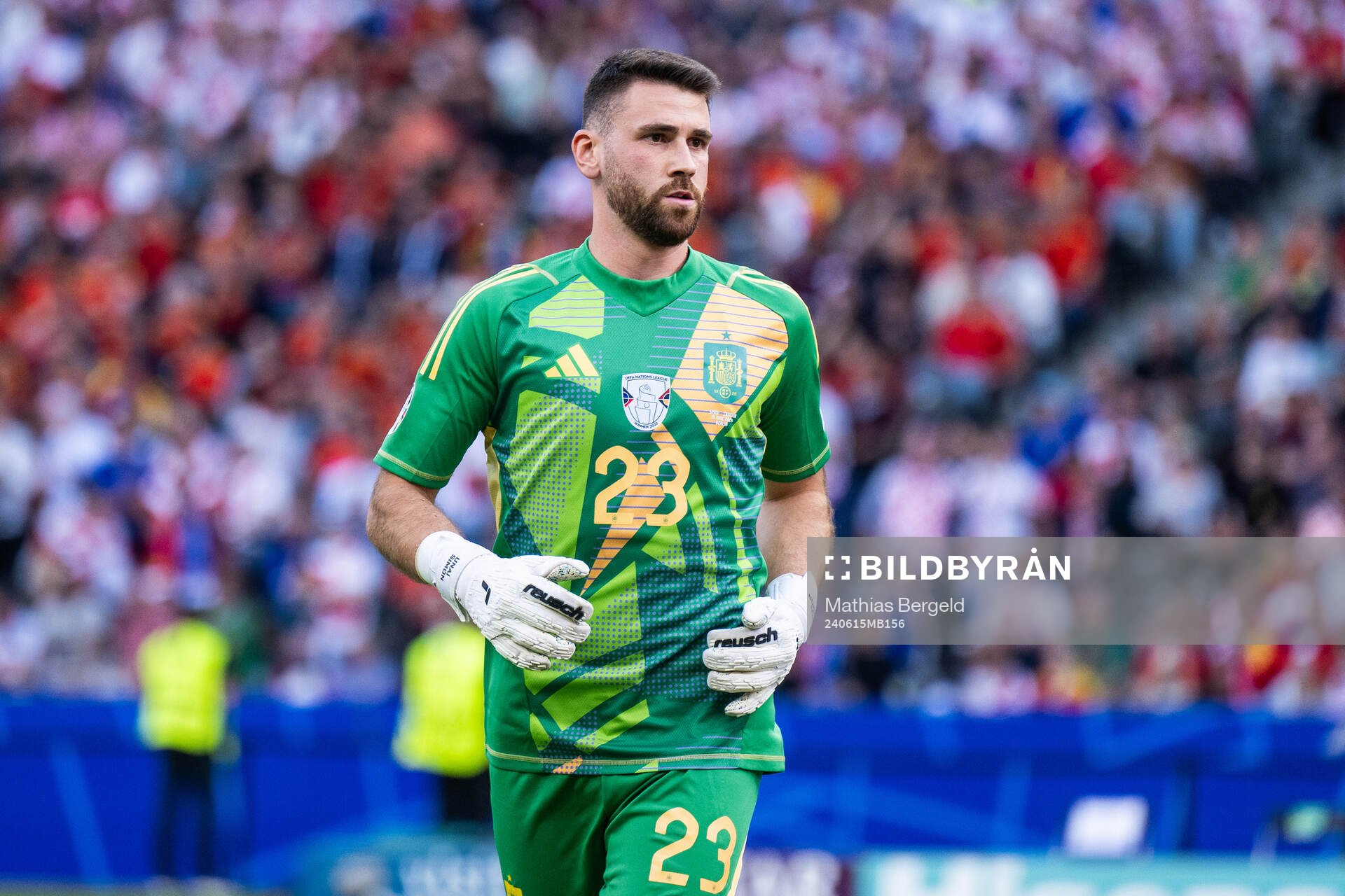 goalkeeper Unai Simon Mendibil of Spain during the UEFA Euro 2024 Football Championship match between Spain and Croatia on June 15, 2024 in Berlin. 