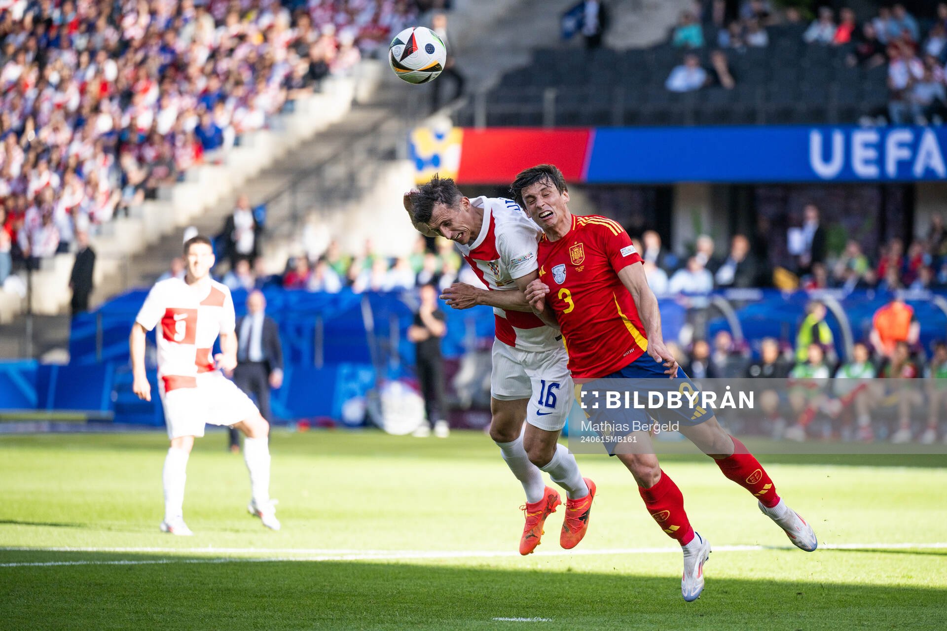 Ante Budimir of Croatia and Robin Aime Le Normand Mainfray of Spain during the UEFA Euro 2024 Football Championship match between Spain and Croatia on June 15, 2024 in Berlin.
