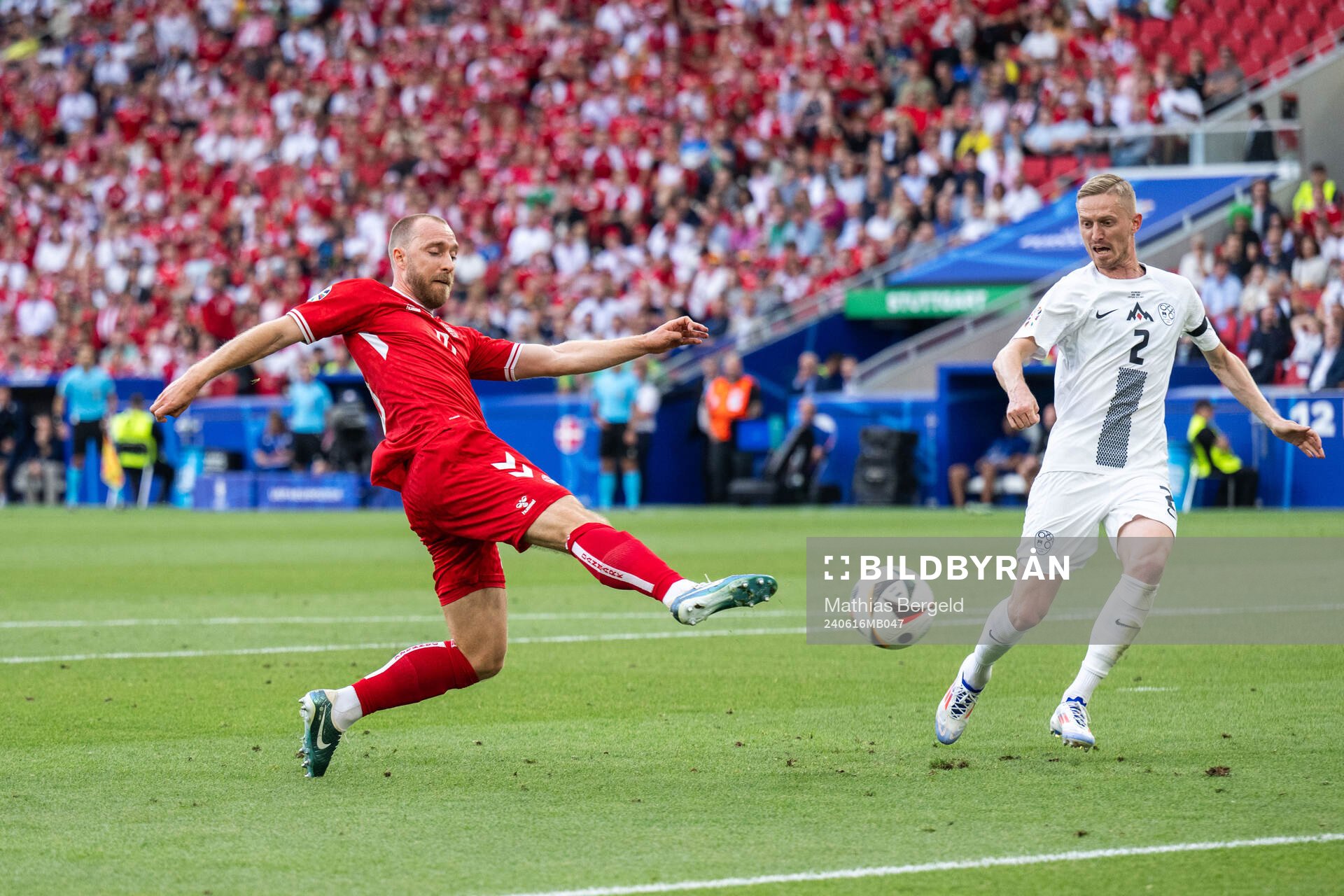 Christian Eriksen of Denmark scores 0-1 behind Zan