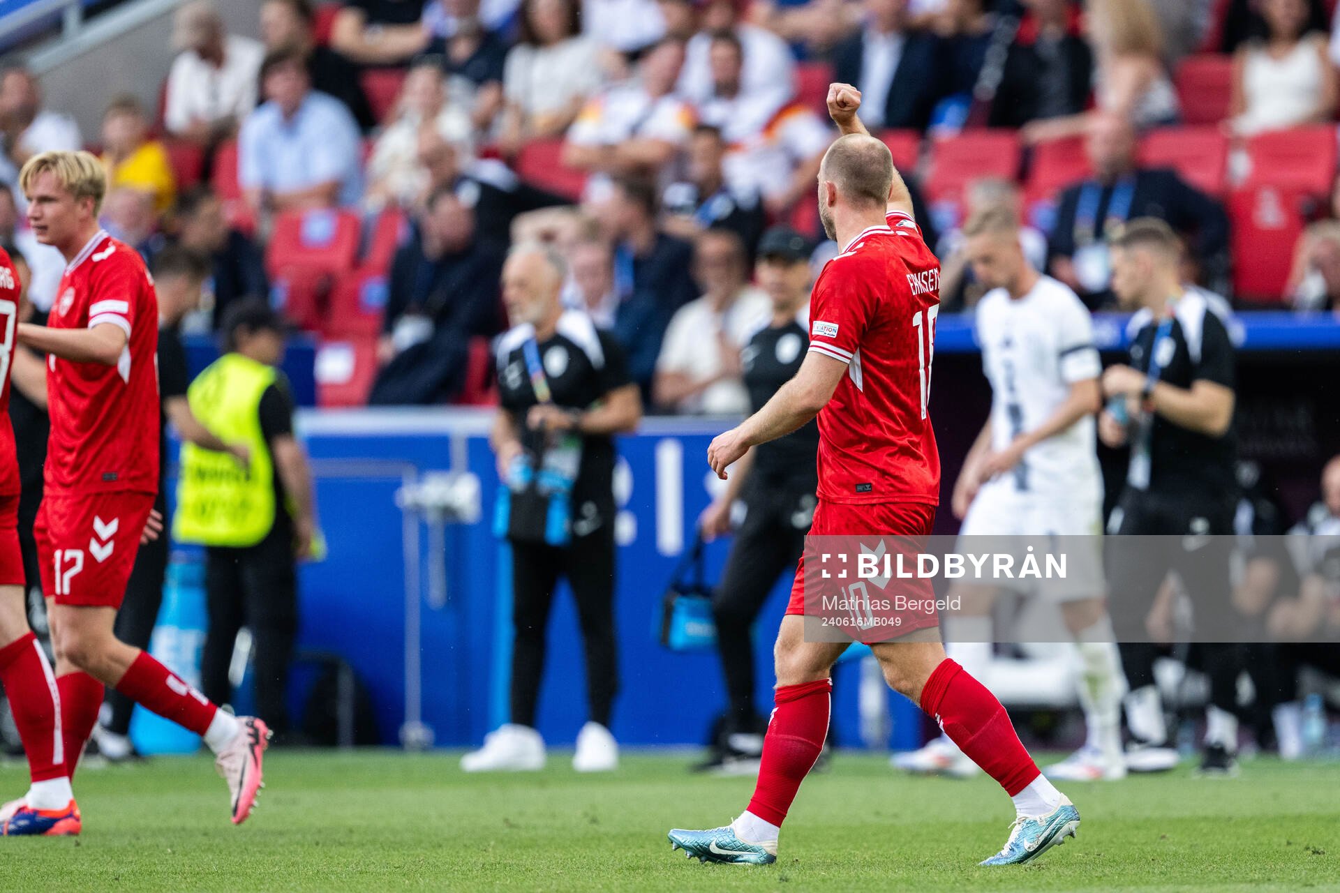 Christian Eriksen of Denmark celebrates after 0-1 during the UEFA Euro 2024 Football Championship match between Slovenia and Denmark on June 16, 2024 in Stuttgart. 