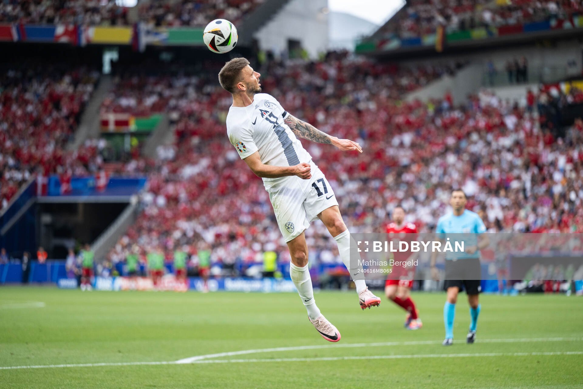 Jan Mlakar of Slovenia during the UEFA Euro 2024 Football Championship match between Slovenia and Denmark on June 16, 2024 in Stuttgart.