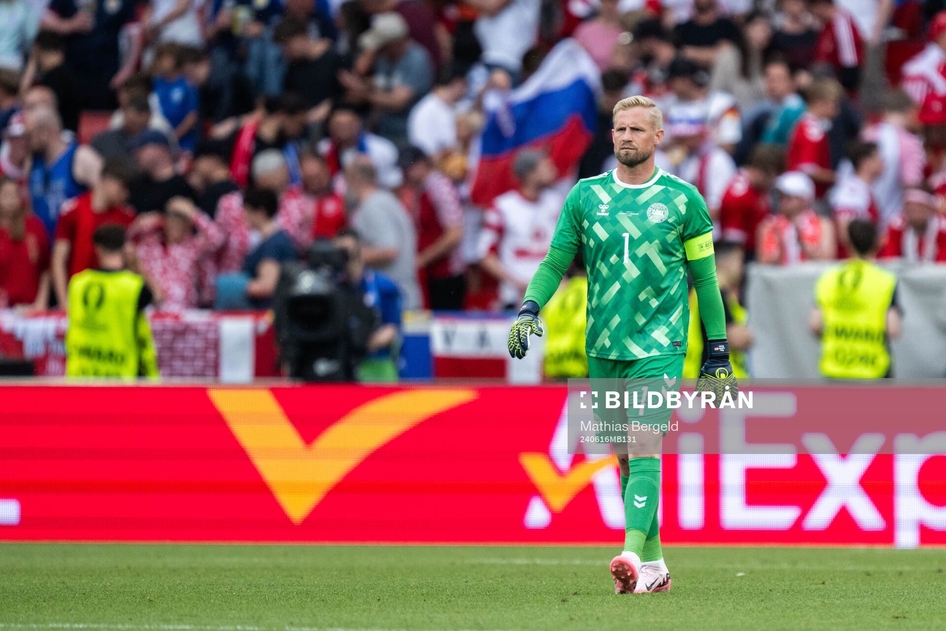 Goalkeeper Kasper Schmeichel of Denmark looks dejected