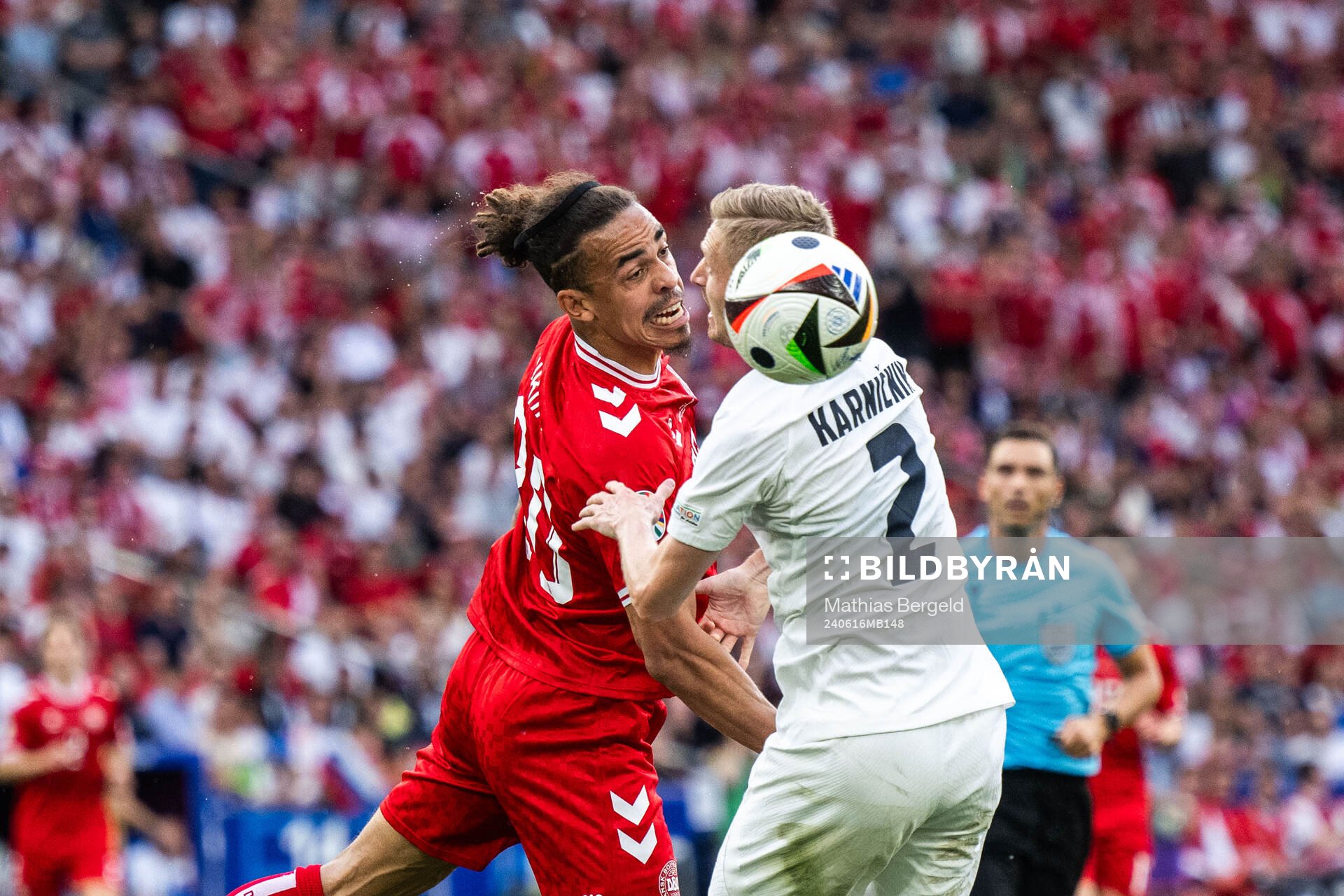 Yussuf Poulsen of Denmark and Zan Karnicnik of Slovenia
