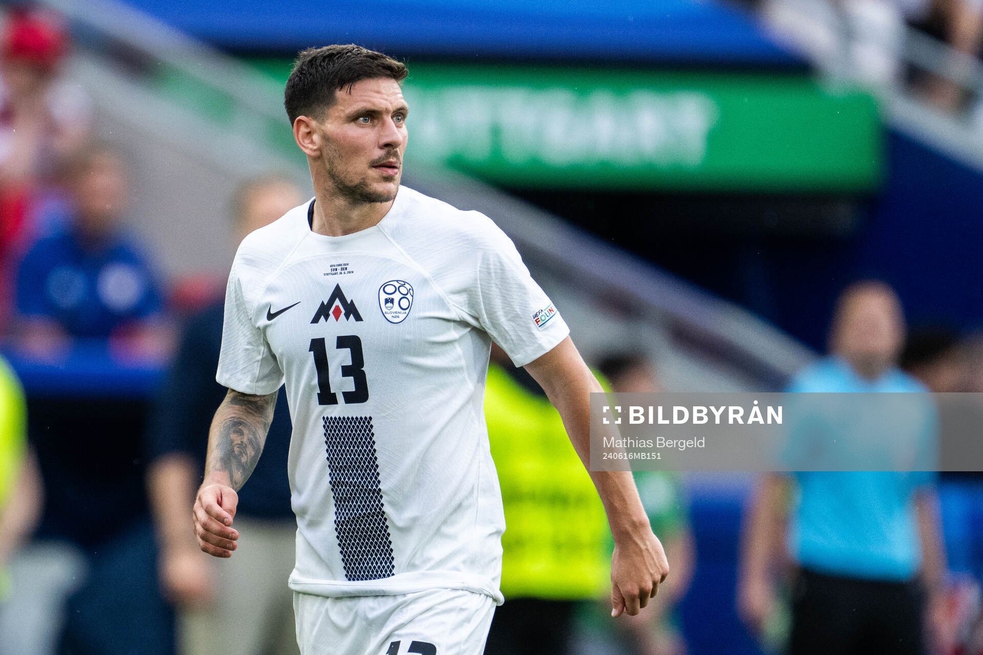 Erik Janza of Slovenia during the UEFA Euro 2024 Football Championship match between Slovenia and Denmark on June 16, 2024 in Stuttgart.