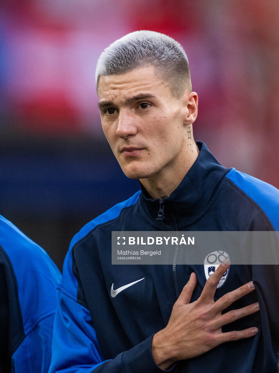 Benjamin Sesko of Slovenia during line-up ahead of the UEFA Euro 2024 Football Championship match between Slovenia and Denmark on June 16, 2024 in Stuttgart.
