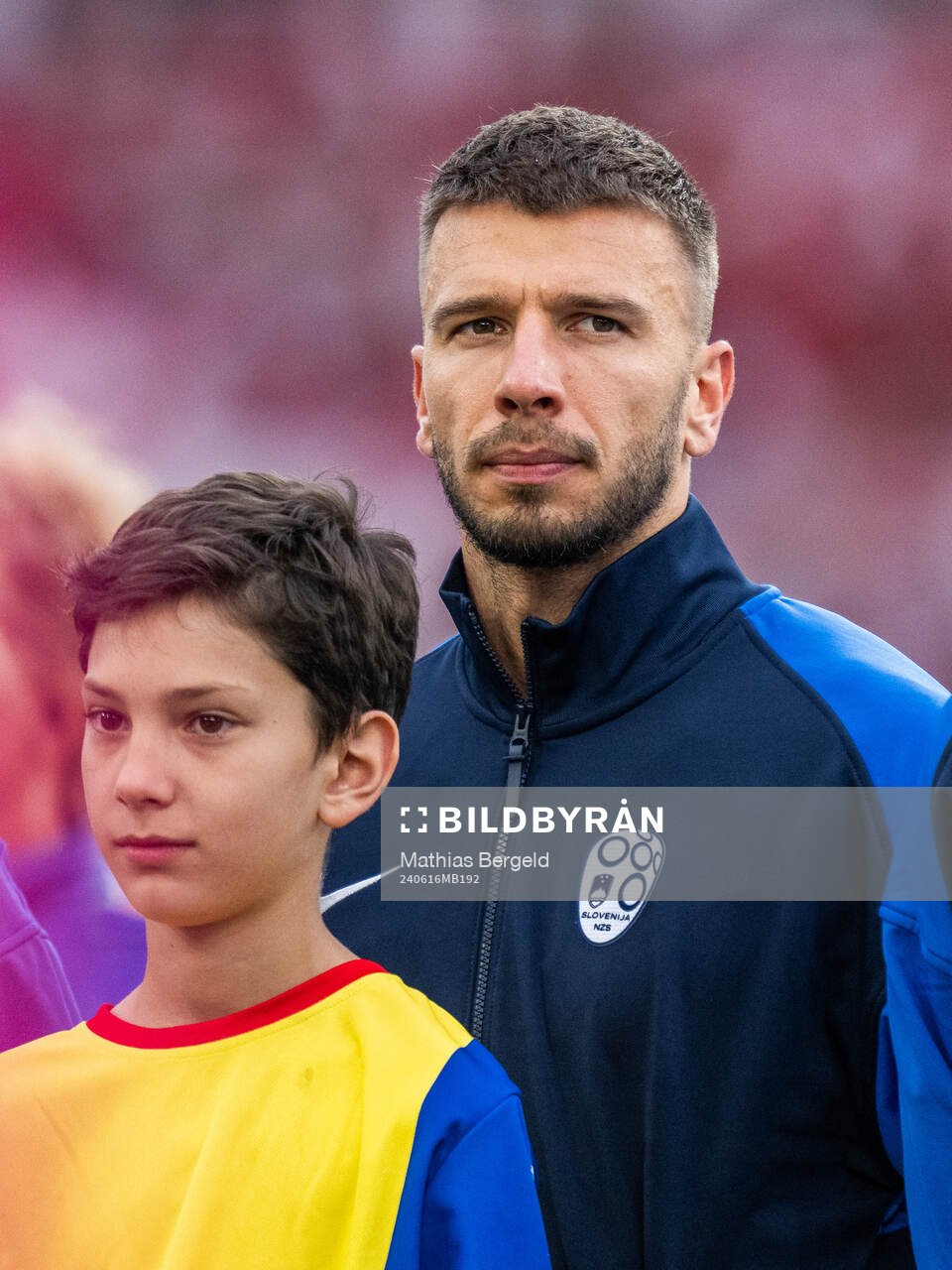 Jan Mlakar of Slovenia during line-up ahead of the UEFA Euro 2024 Football Championship match between Slovenia and Denmark on June 16, 2024 in Stuttgart.