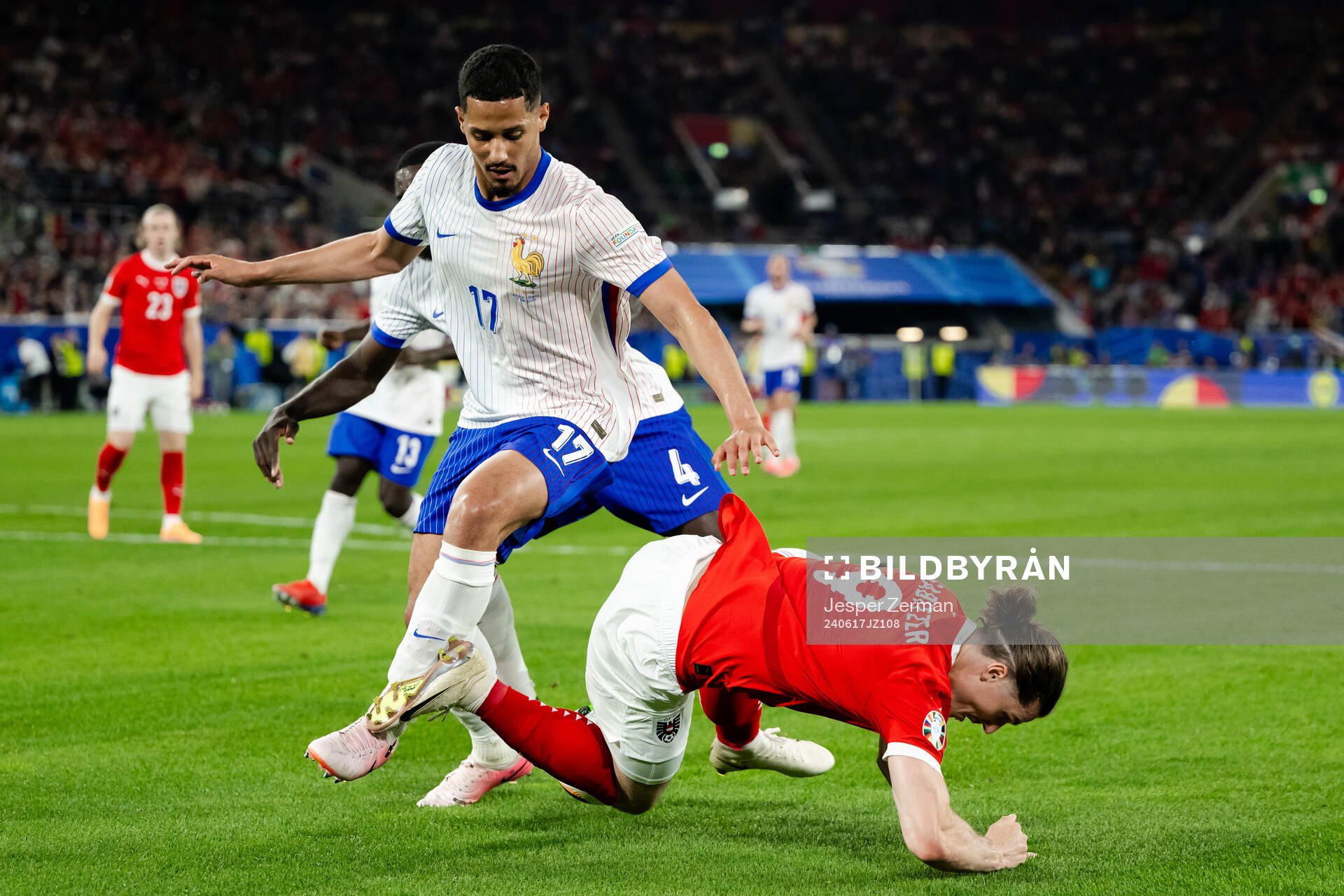 William Saliba of France against Marcel Sabitzer of Austria
