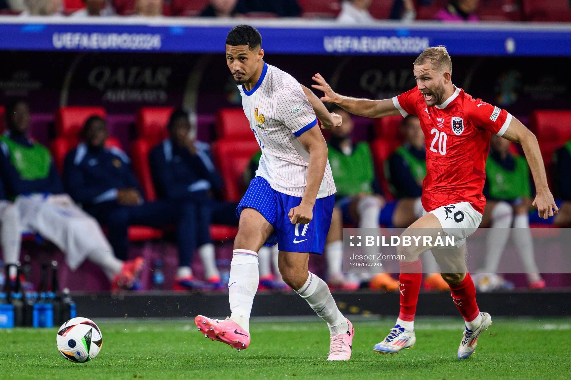 William Saliba of France and Konrad Laimer of Austria