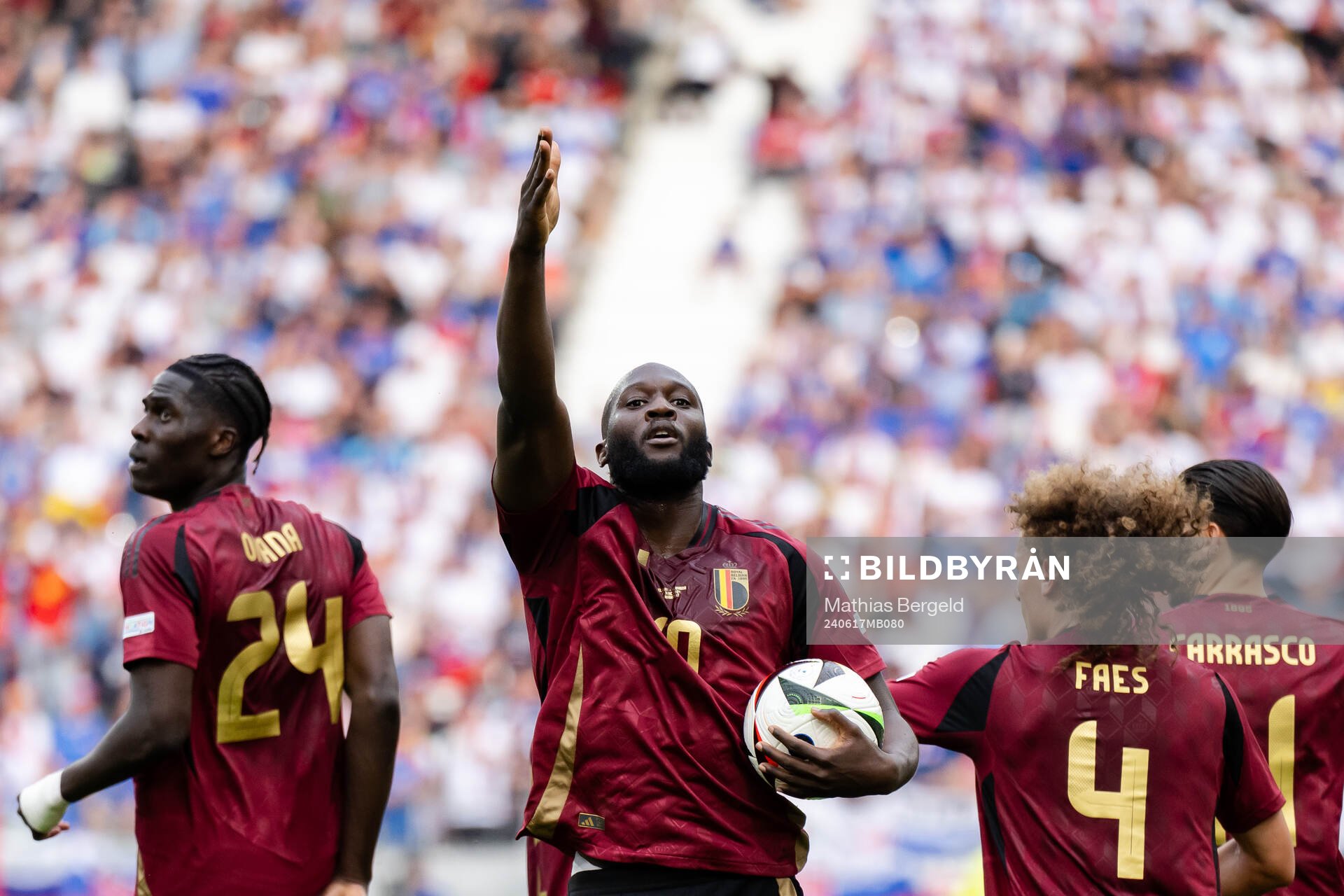 Romelu Lukaku of Belgium celebrates a goal that was later