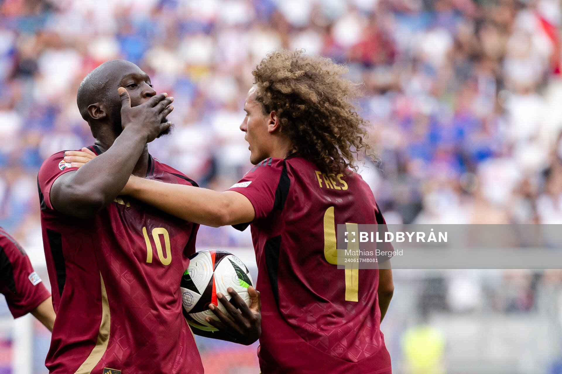 Romelu Lukaku of Belgium celebrates a goal that was later