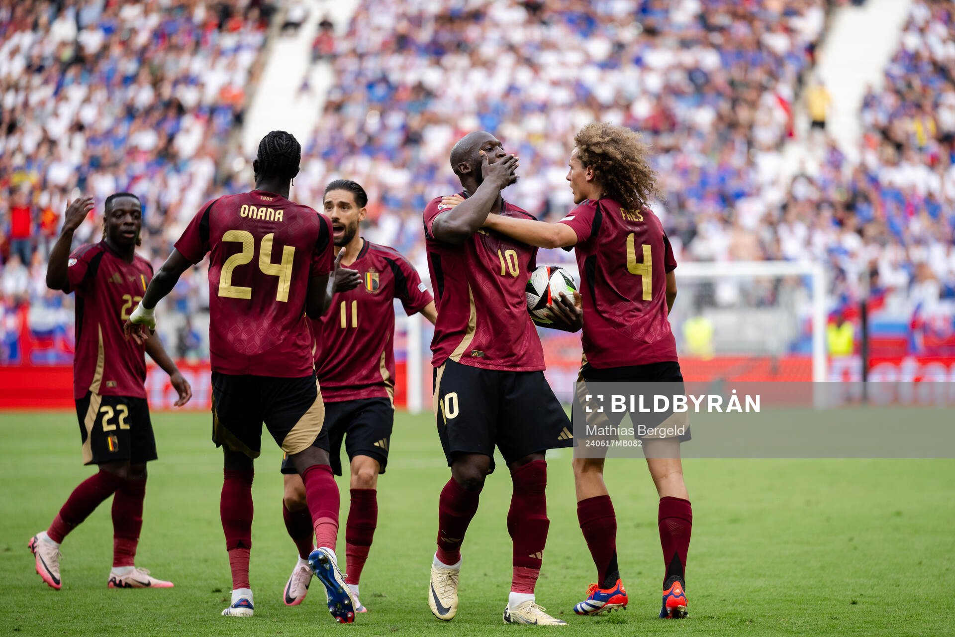 Romelu Lukaku of Belgium celebrates a goal that was later