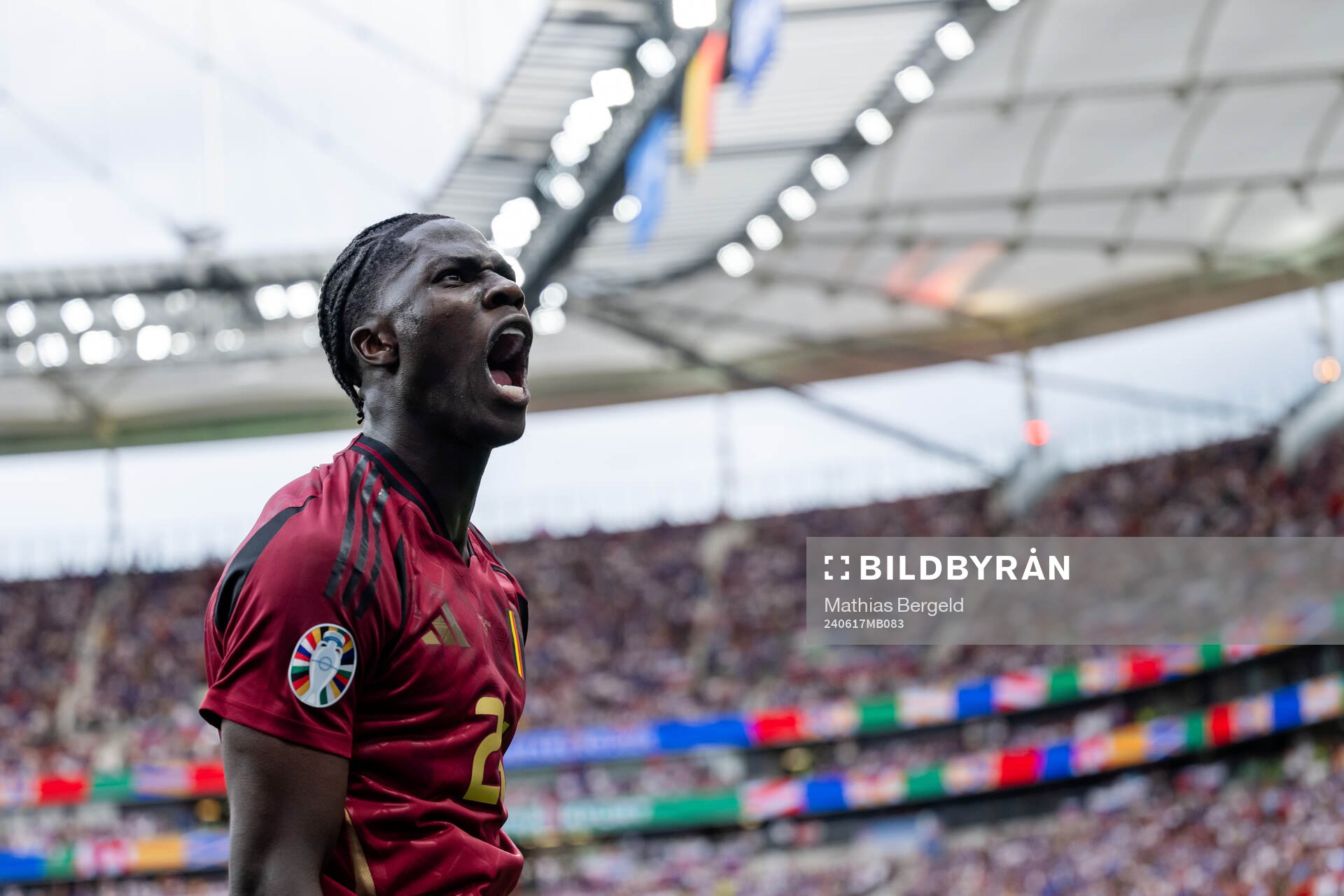 Amadou Onana of Belgium celebrates a goal that was later