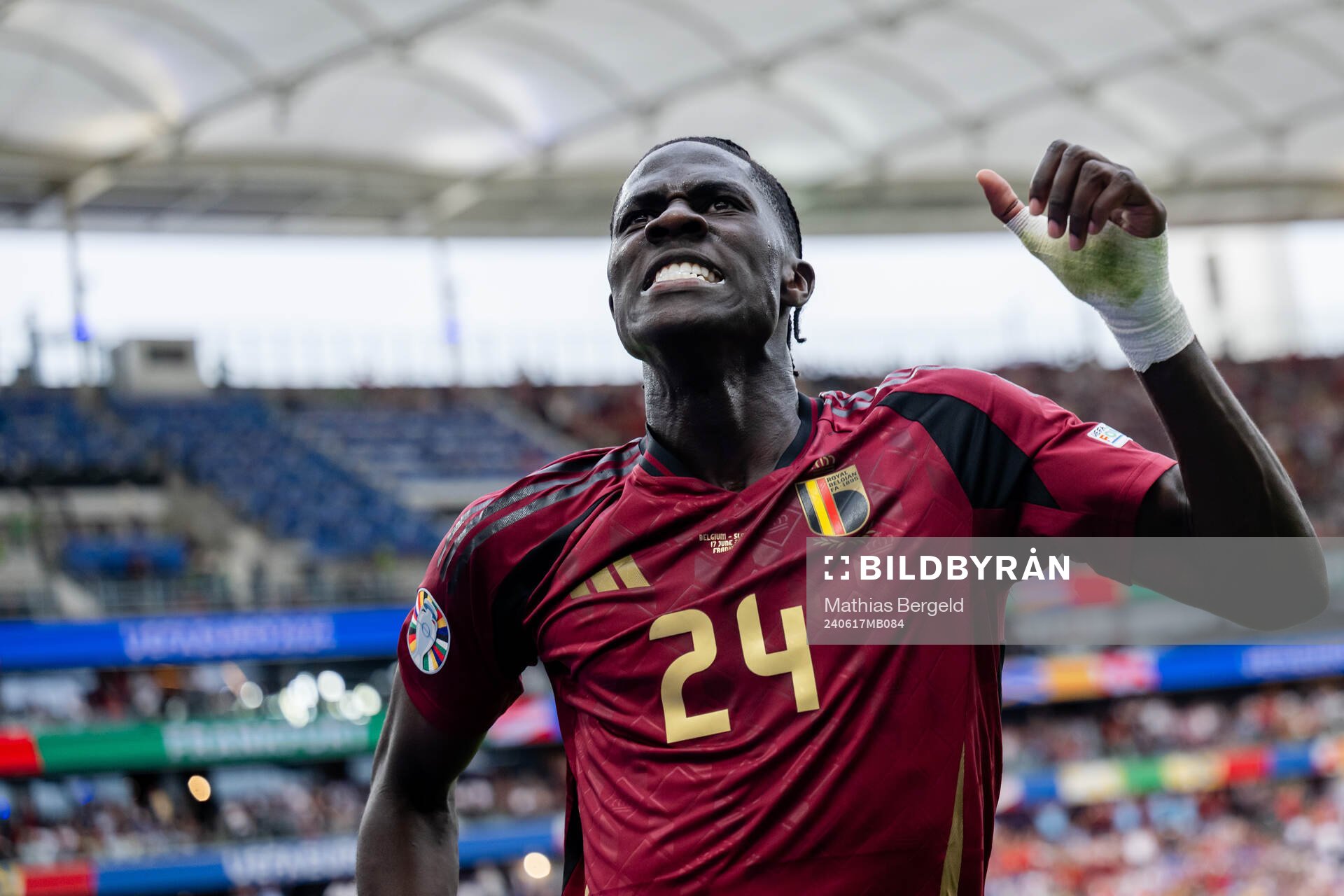 Amadou Onana of Belgium celebrates a goal that was later