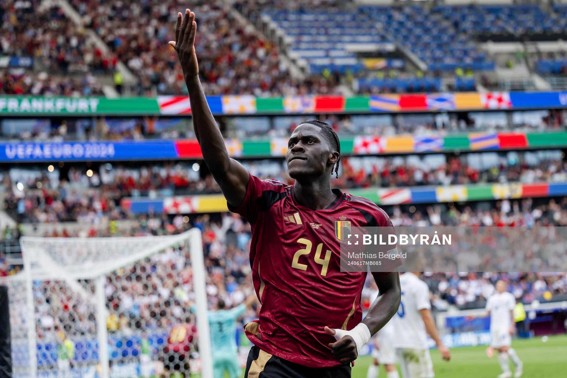 Amadou Onana of Belgium celebrates a goal that was later
