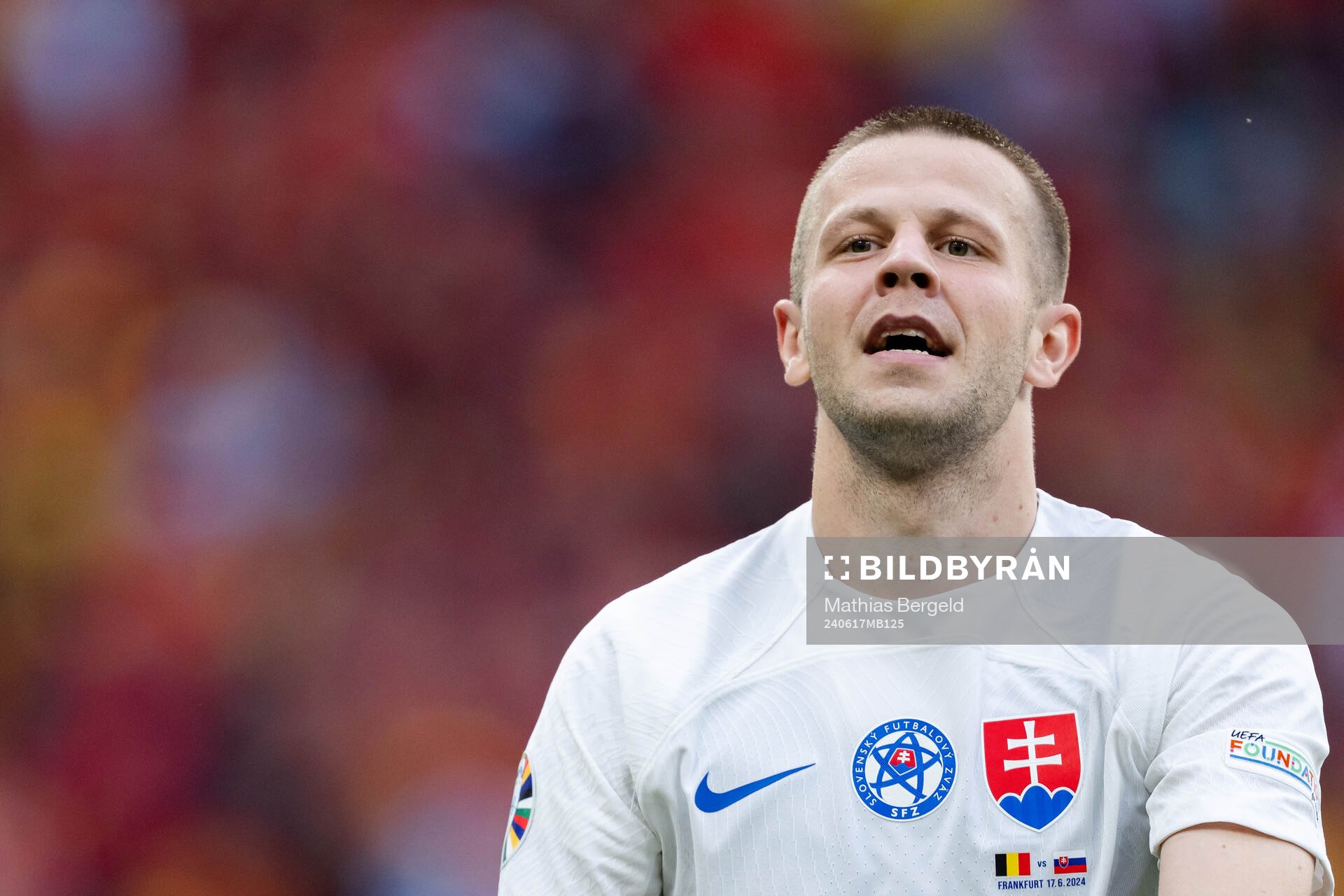 Denis Vavro of Slovakia celebrates after the UEFA Euro 2024 Football Championship match between Belgium and Slovakia on June 17, 2024 in Frankfurt.