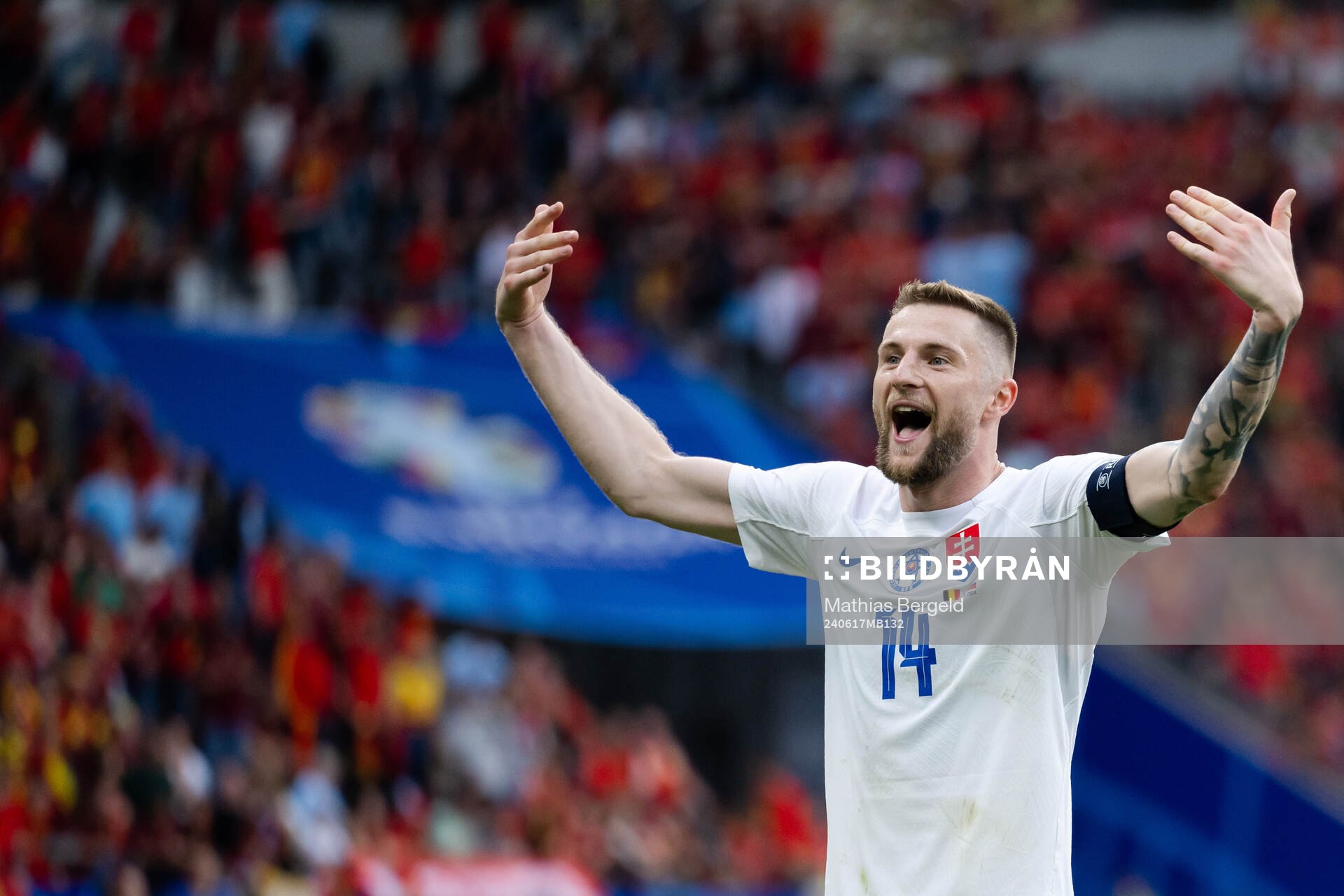 Milan Skriniar  of Slovakia celebrates
