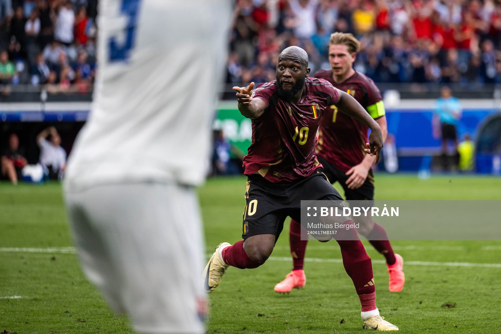 Romelu Lukaku of Belgium celebrates a goal that was later