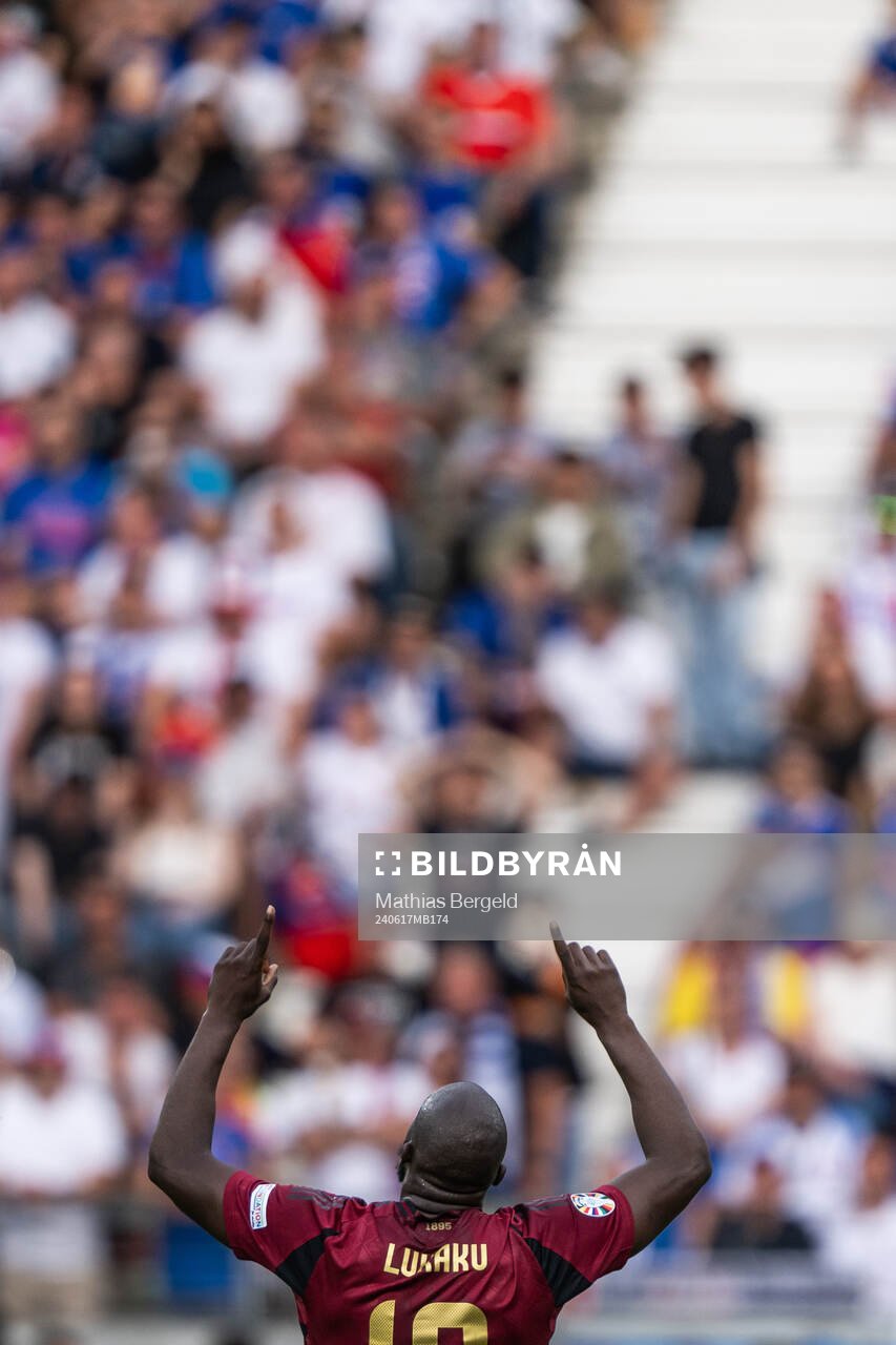 Romelu Lukaku of Belgium celebrates a goal that was later