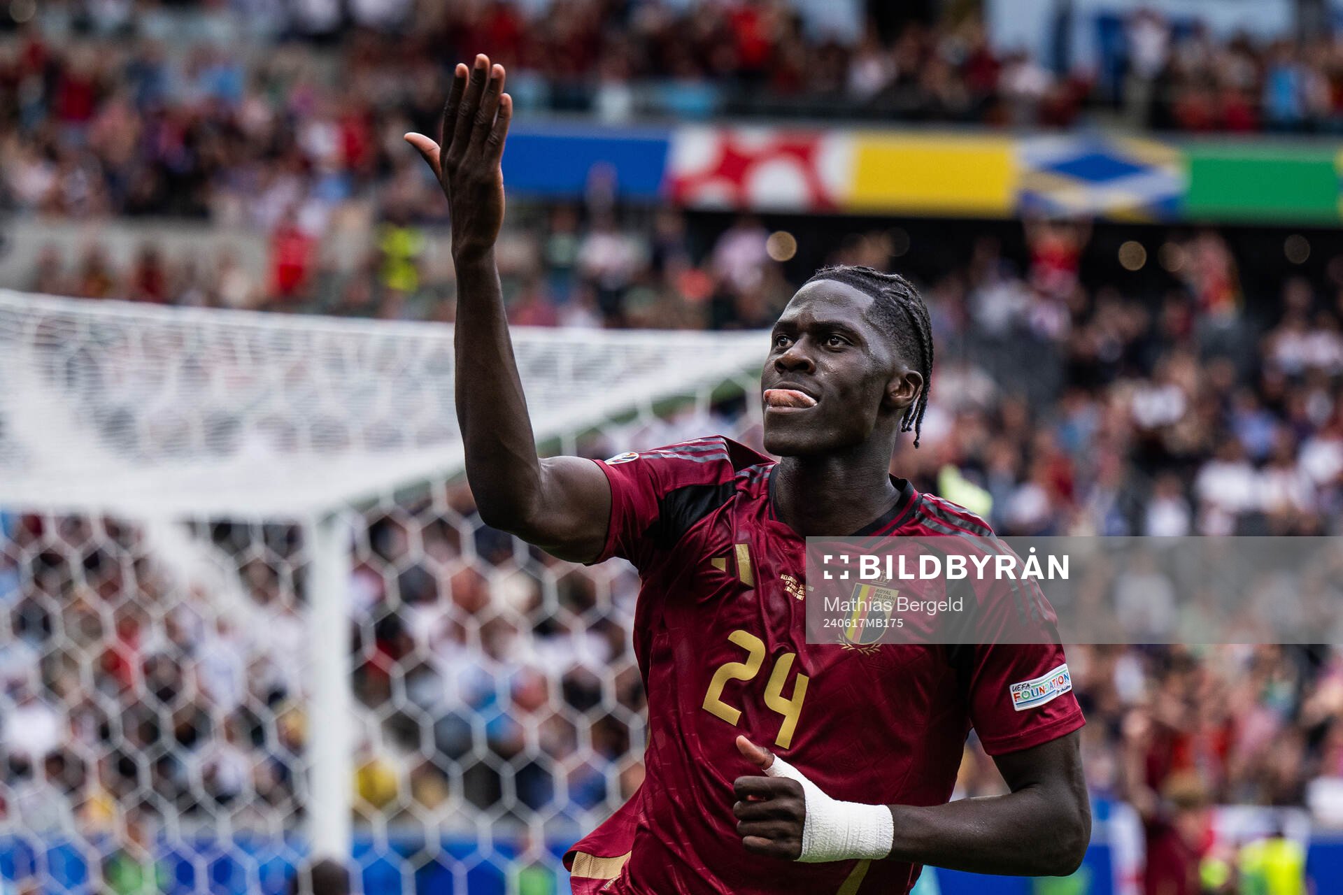 Amadou Onana of Belgium celebrates a goal that was later