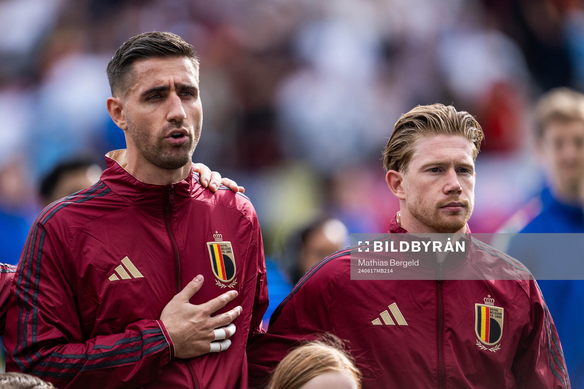 Goalkeeper Koen Casteels and Kevin De Bruyne of Belgium