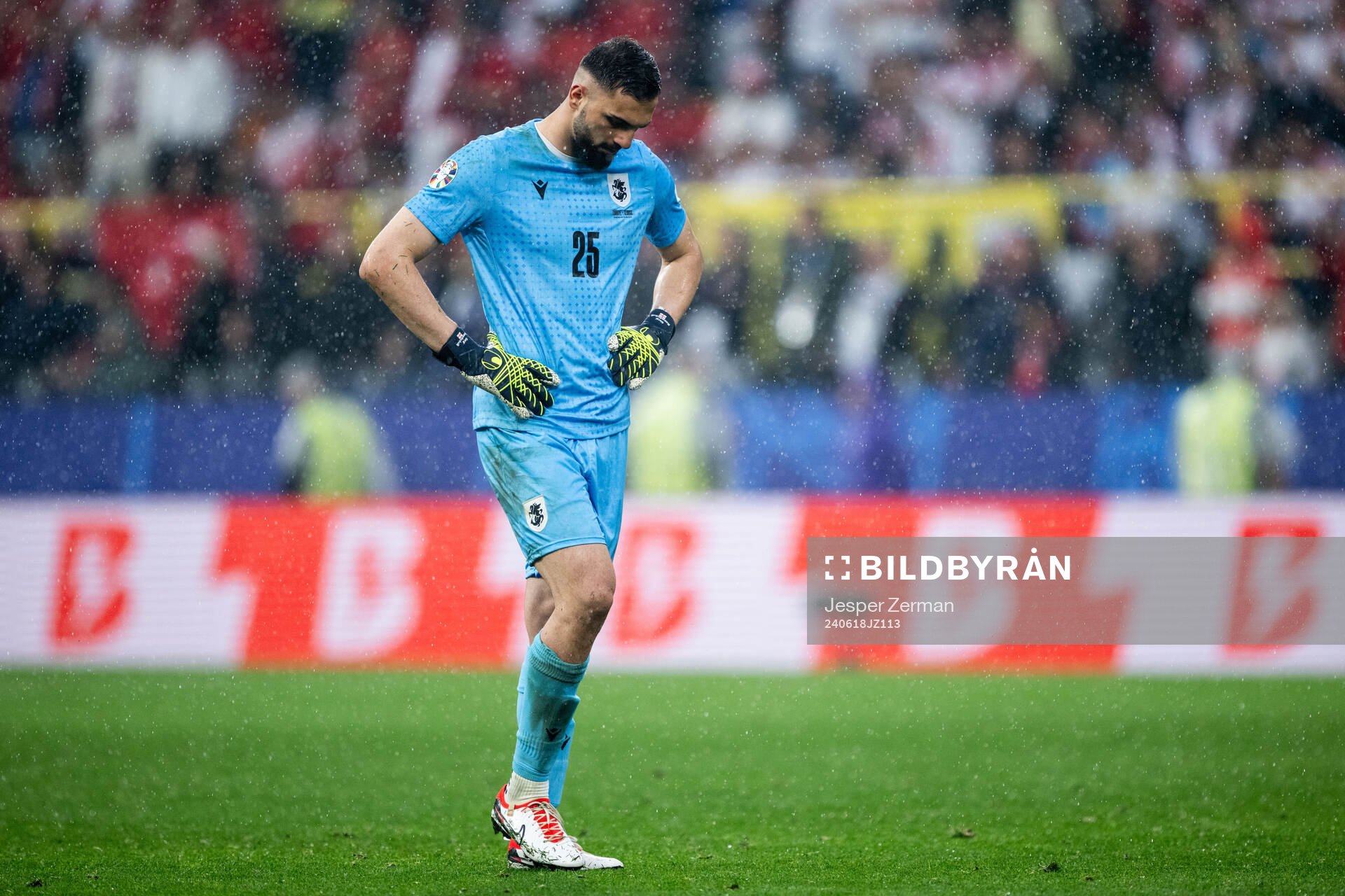 Giorgi Mamardashvili of Georgia looks dejected