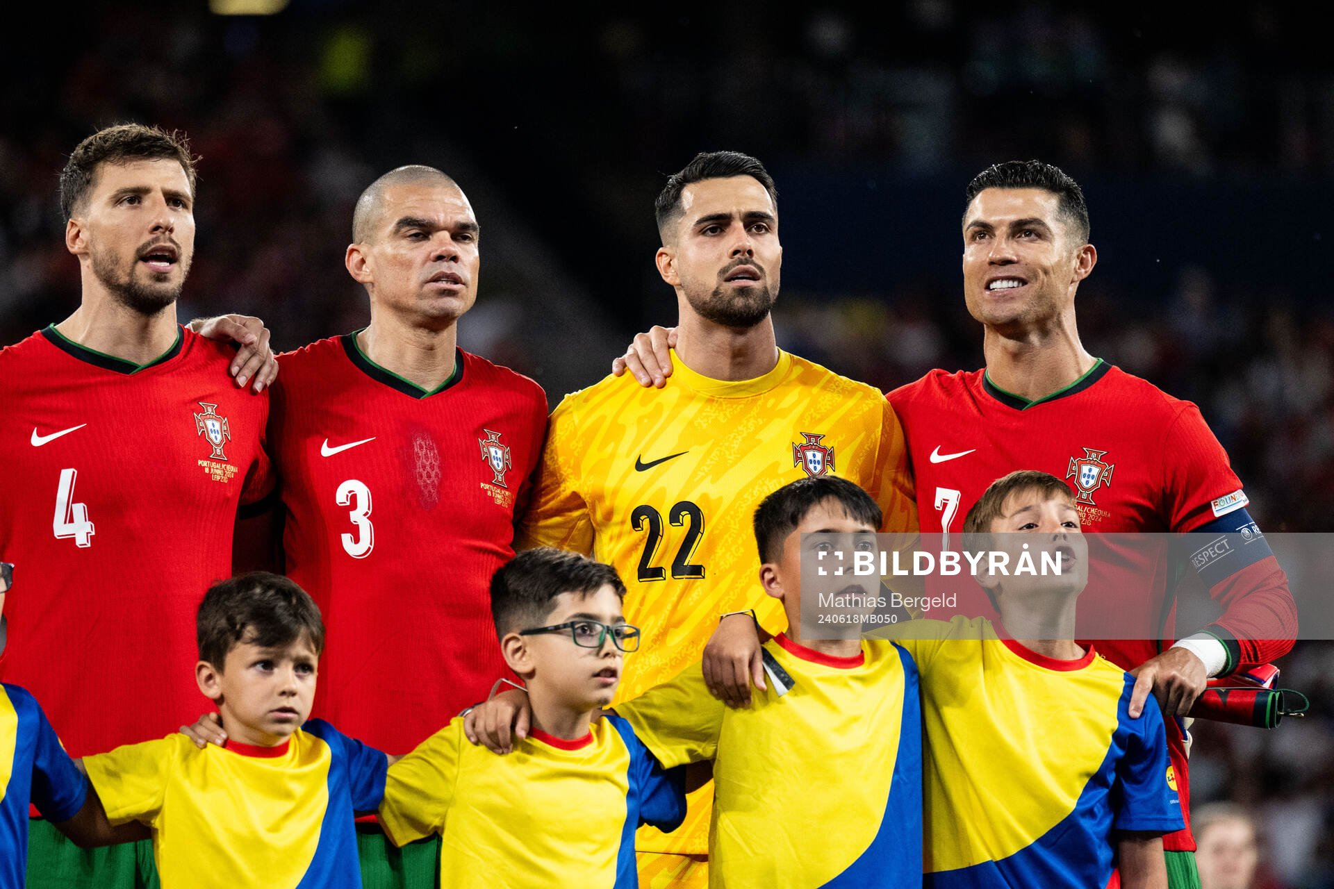 Ruben Dias, Pepe, Diogo Costa and Cristiano Ronaldo of Portugal ahead of the UEFA Euro 2024 Football Championship match between Portugal and Czech Republic on June 18, 2024 in Leipzig. 