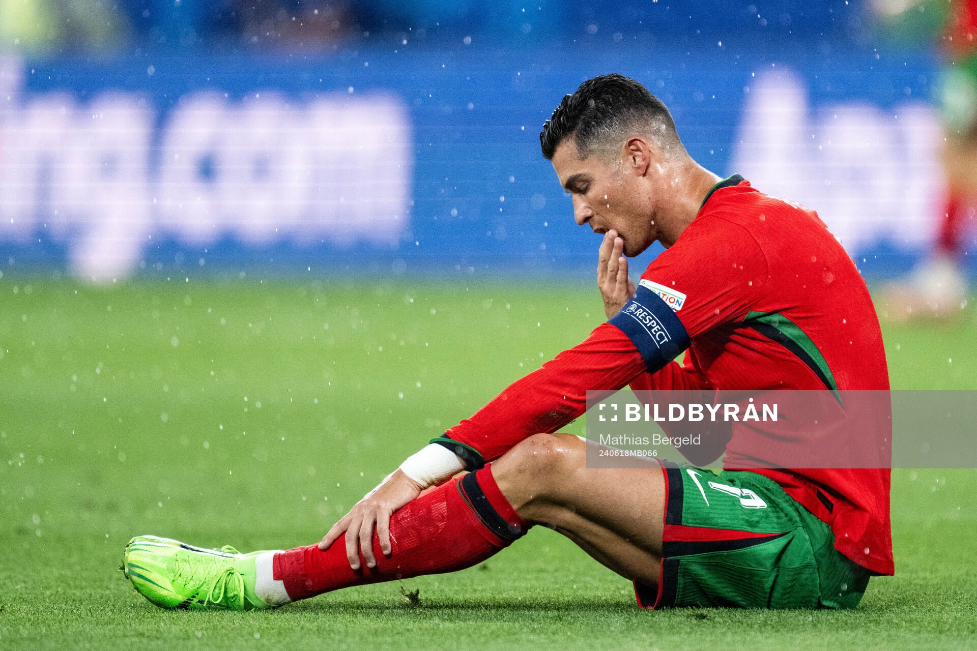 Cristiano Ronaldo of Portugal in pain