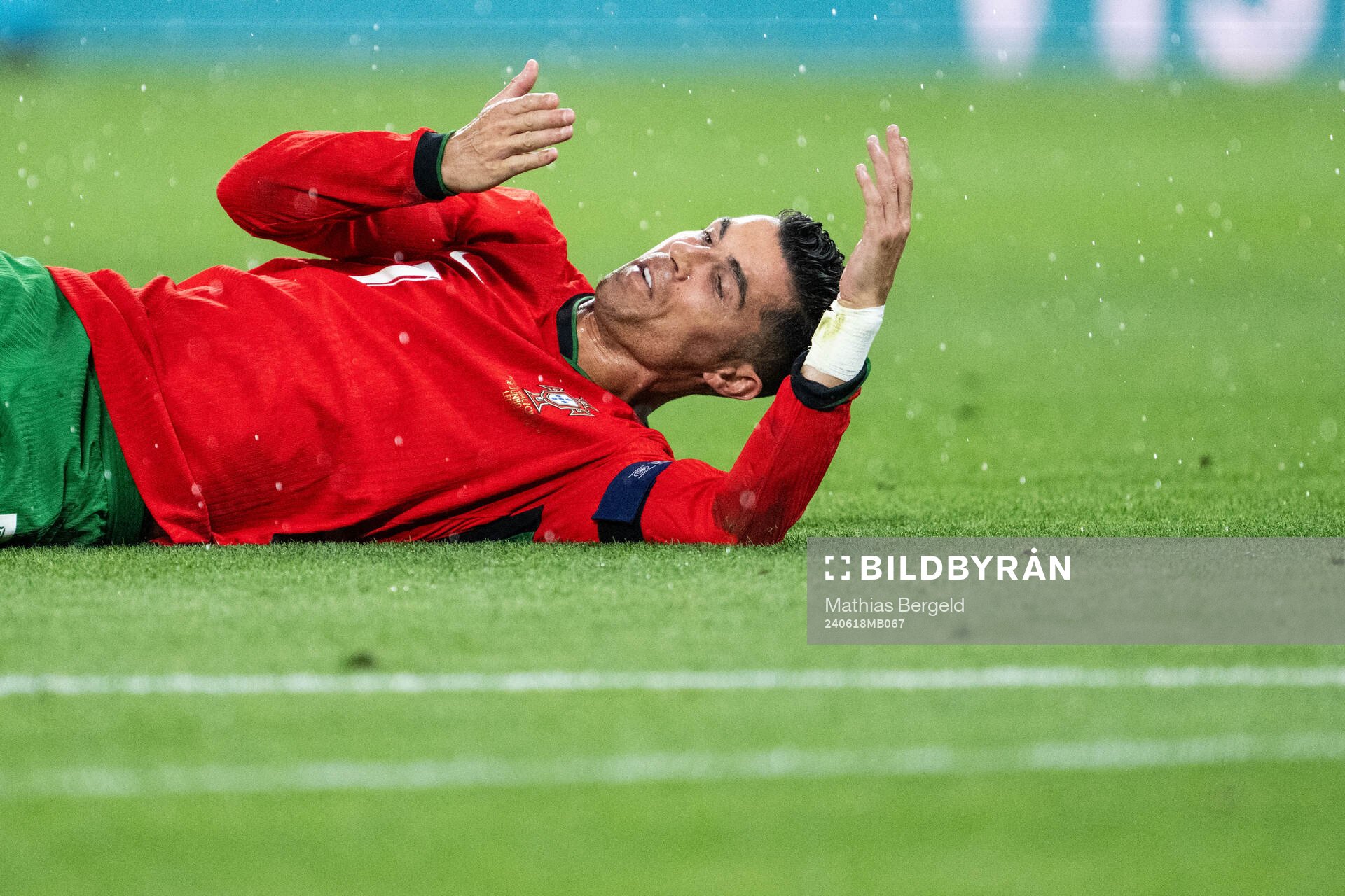 Cristiano Ronaldo of Portugal in pain