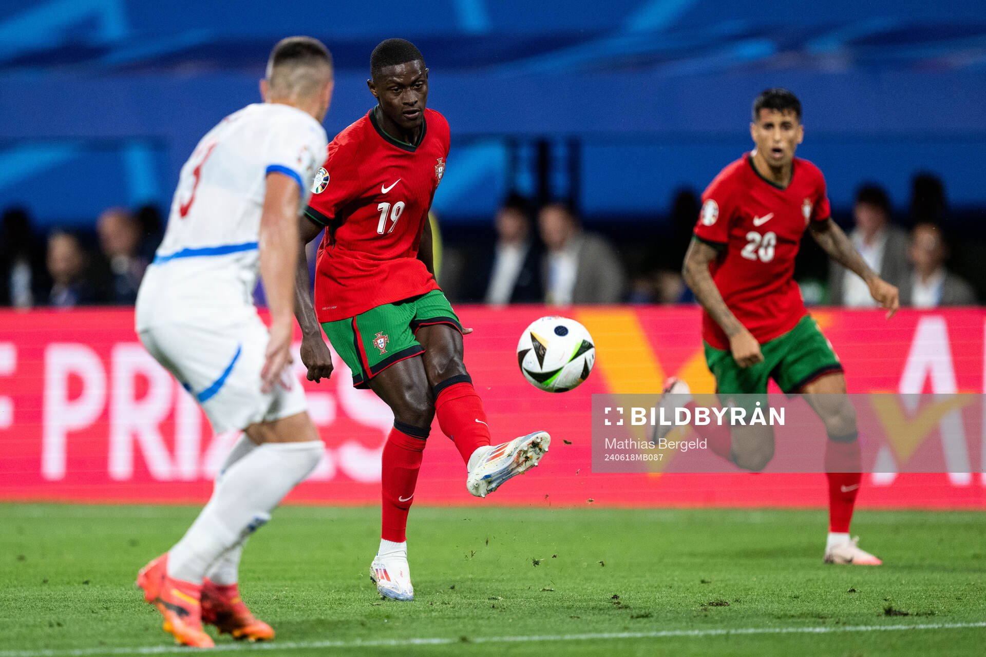 Nuno Mendes of Portugal during the UEFA Euro 2024 Football Championship match between Portugal and Czech Republic on June 18, 2024 in Leipzig.