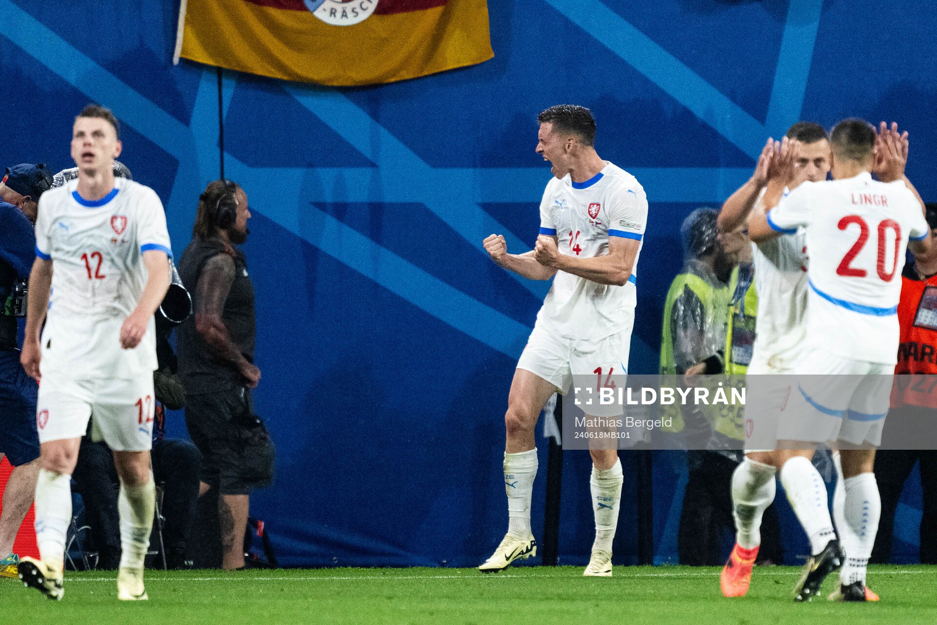 Lukas Provod of Czech Republic celebrates after 0-1 during the UEFA Euro 2024 Football Championship match between Portugal and Czech Republic on June 18, 2024 in Leipzig.