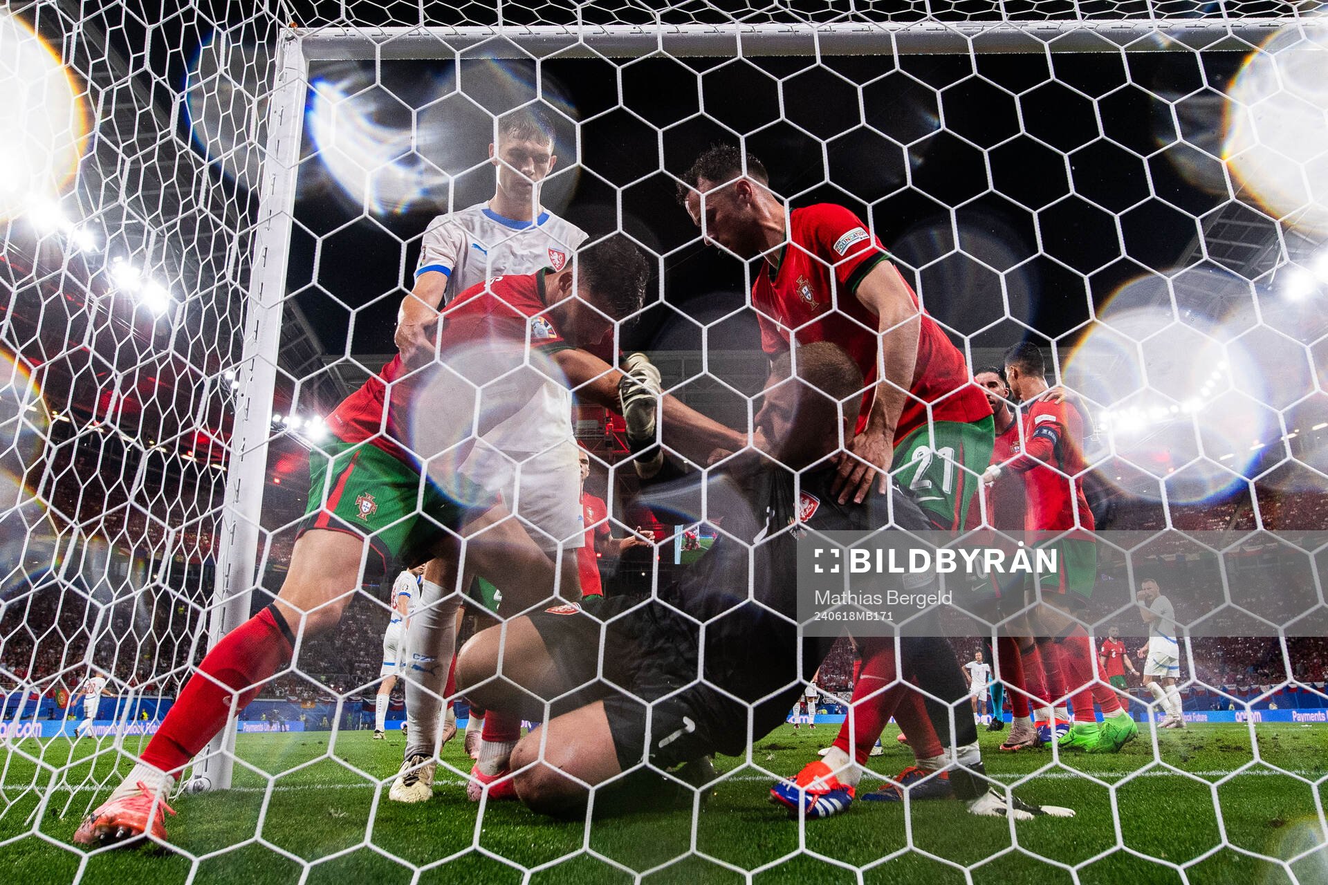 Goalkeeper Jindfich Stanek of Czech Republic fights with