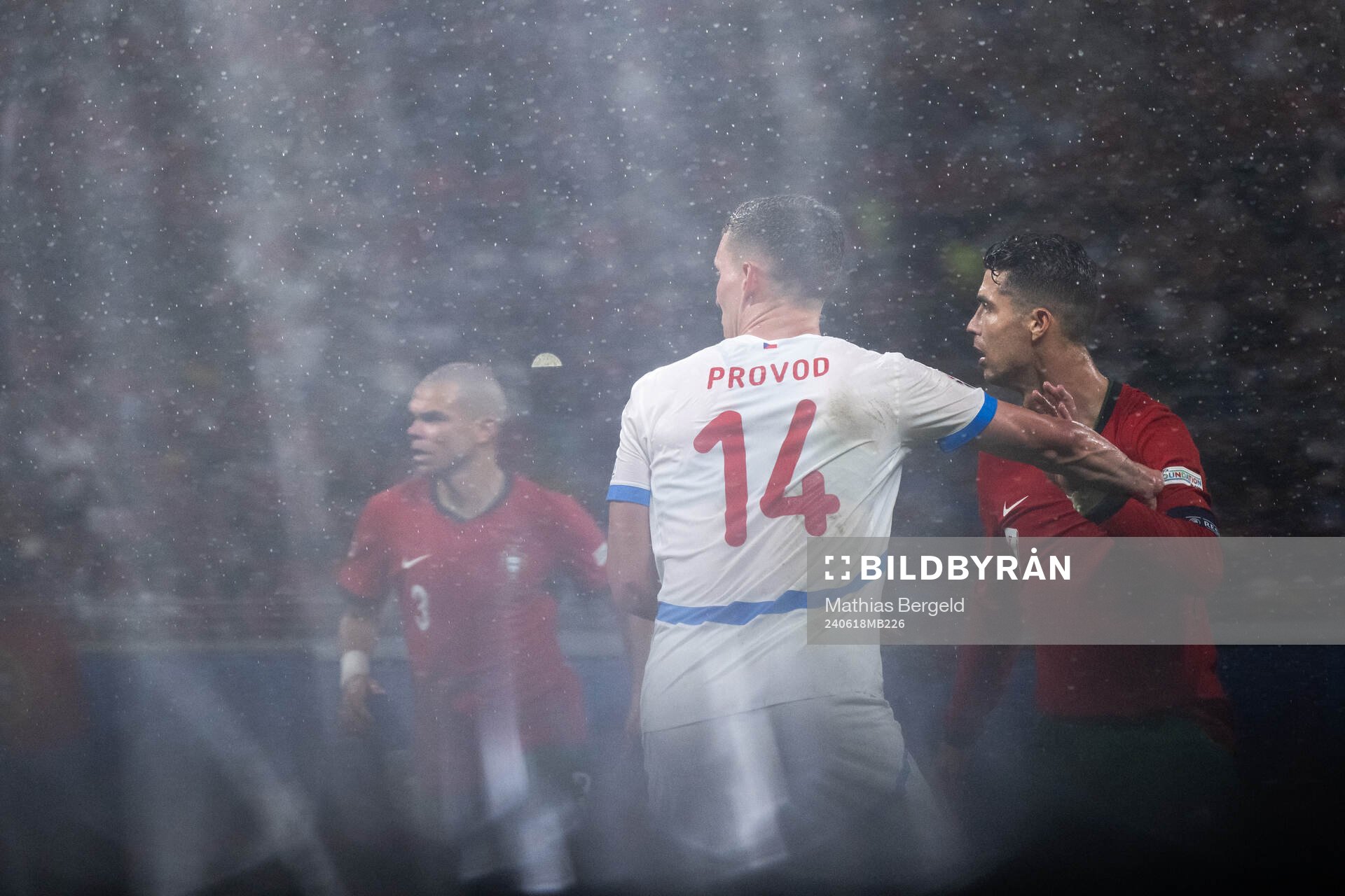 Lukas Provod of Czech Republic and Cristiano Ronaldo of Portugal during the UEFA Euro 2024 Football Championship match between Portugal and Czech Republic on June 18, 2024 in Leipzig.