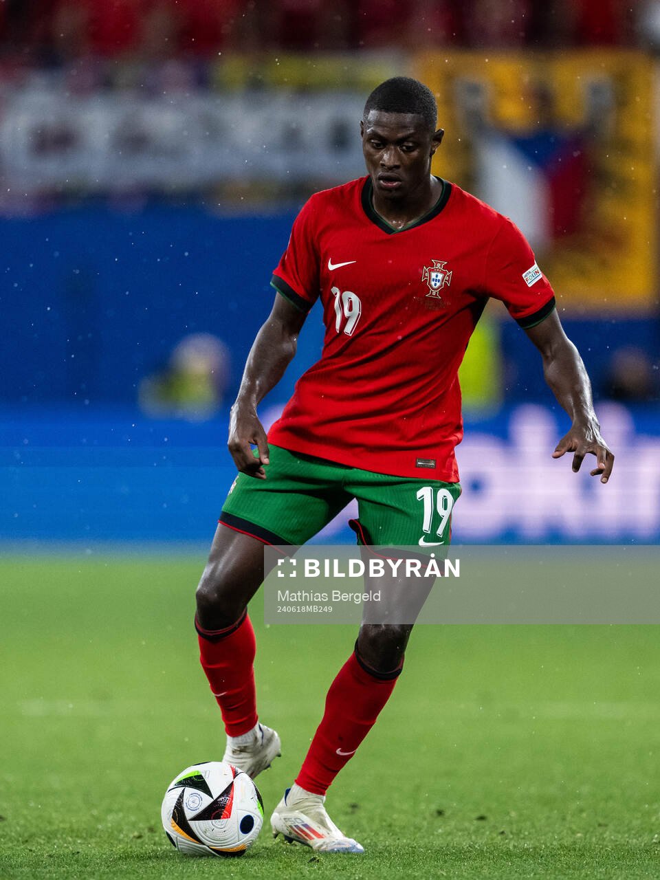 Nuno Mendes of Portugal during the UEFA Euro 2024 Football Championship match between Portugal and Czech Republic on June 18, 2024 in Leipzig.