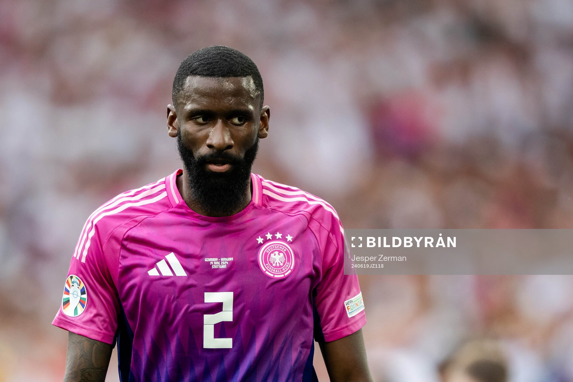 Antonio Ruediger of Germany during the UEFA Euro 2024 Football Championship match between Germany and Hungary on June 19, 2024 in Stuttgart.