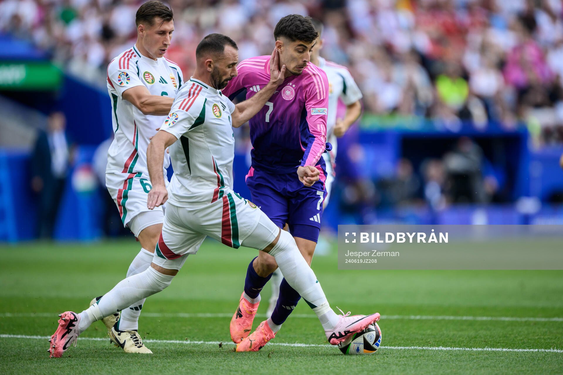 Attila Fiola of Hungary and Kai Havertz of Germany