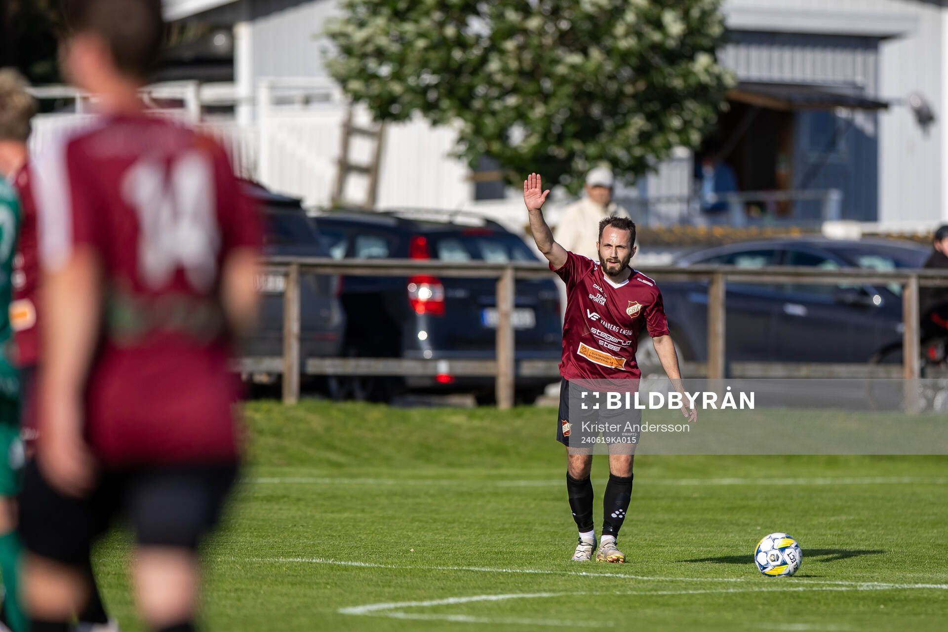 Galtabäcks Fredrik Åkesson under fotbollsmatchen i div 3 Sydvästra Götaland mellan Galtabäck och Vinberg den 19 juni 2024 i Varberg.