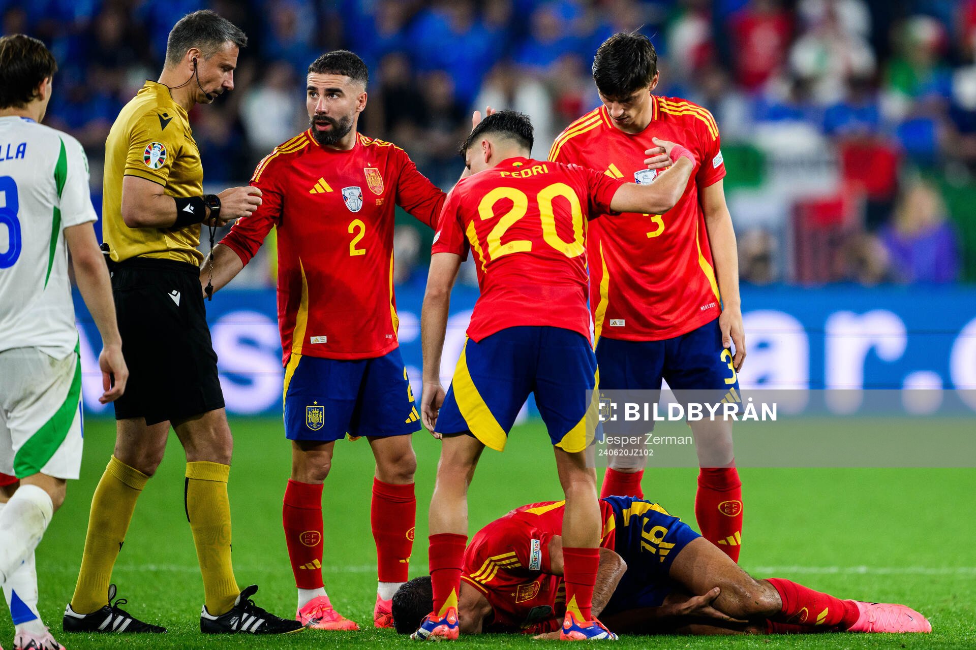 Rodrigo Hernandez of Spain in pain