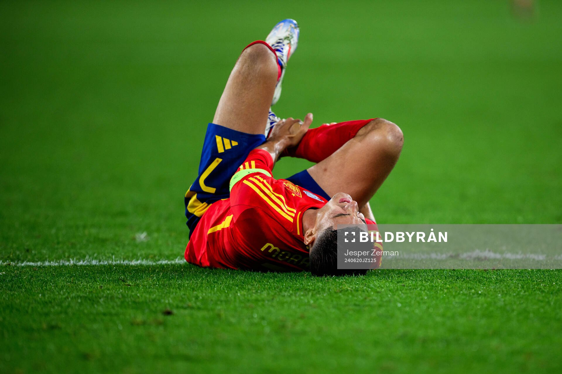 Alvaro Morata of Spain in pain