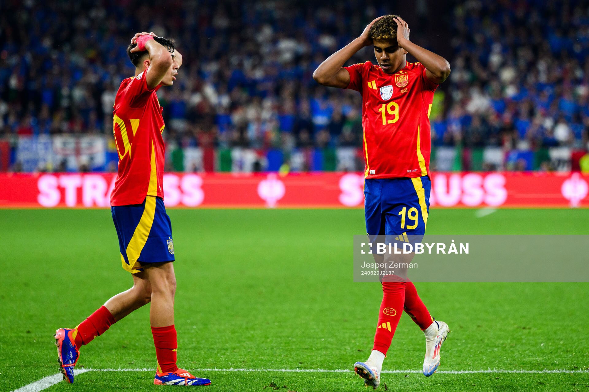 Lamine Yamal of Spain looks dejected