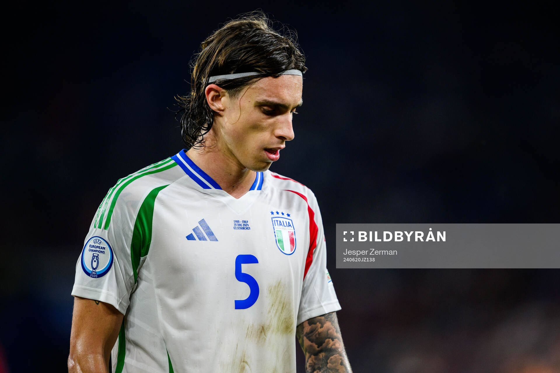 Riccardo Calafiori of Italy looks dejected