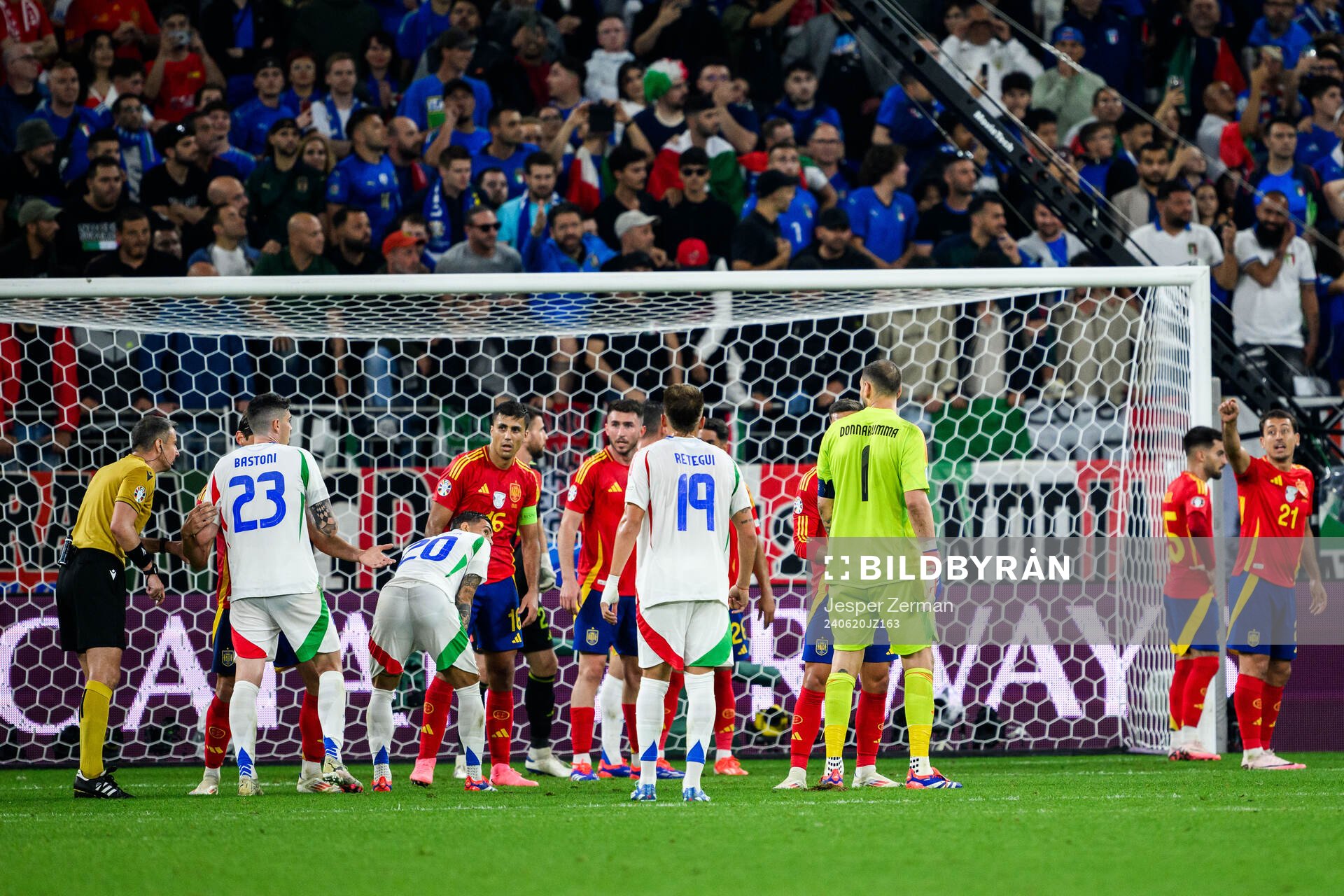 Goalkeeper Gianluigi Donnarumma of Italy during the UEFA Euro 2024 Football Championship match between Spain and Italy on June 20, 2024 in Gelsenkirchen.
