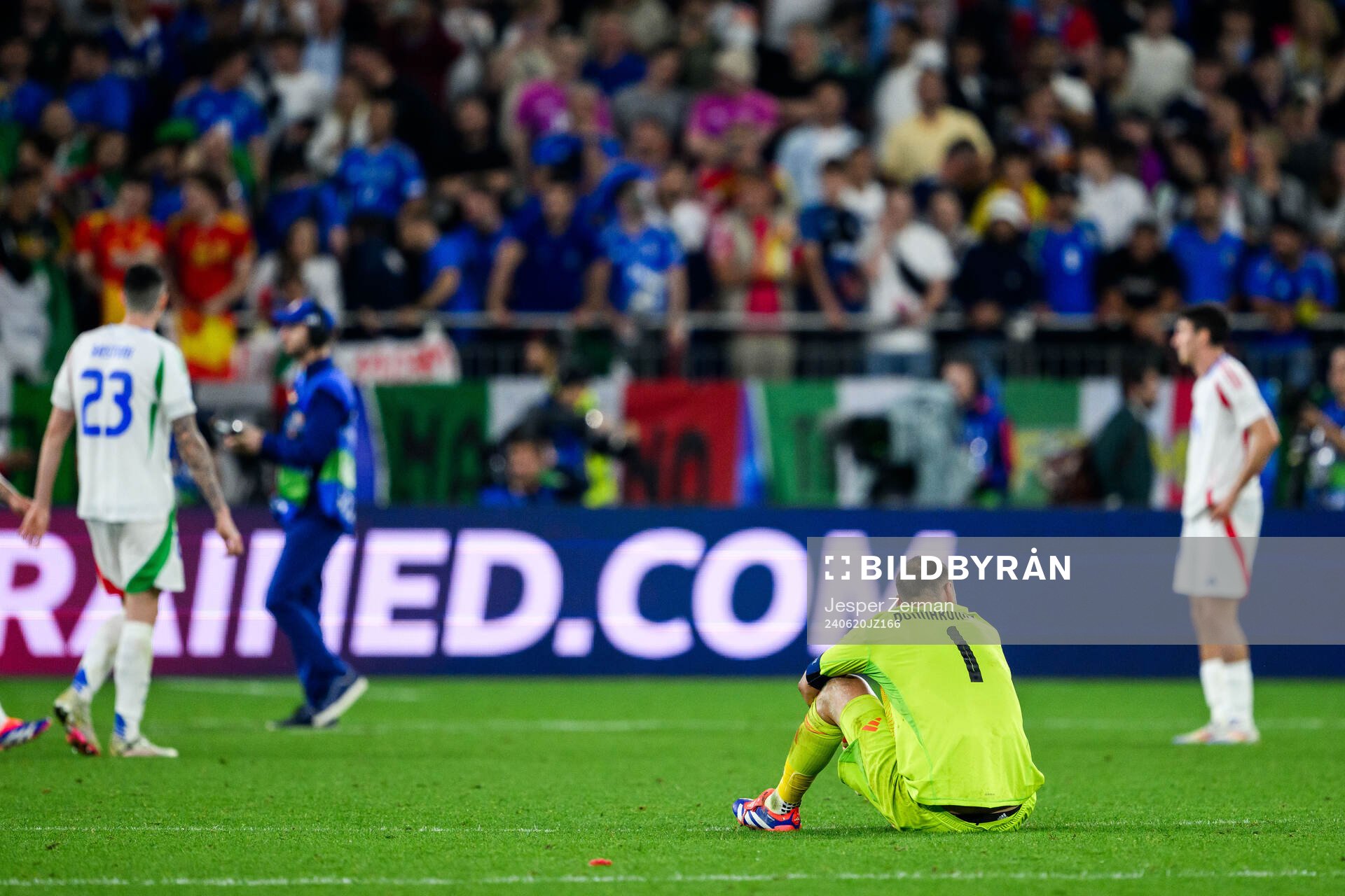 Goalkeeper Gianluigi Donnarumma of Italy looks dejected