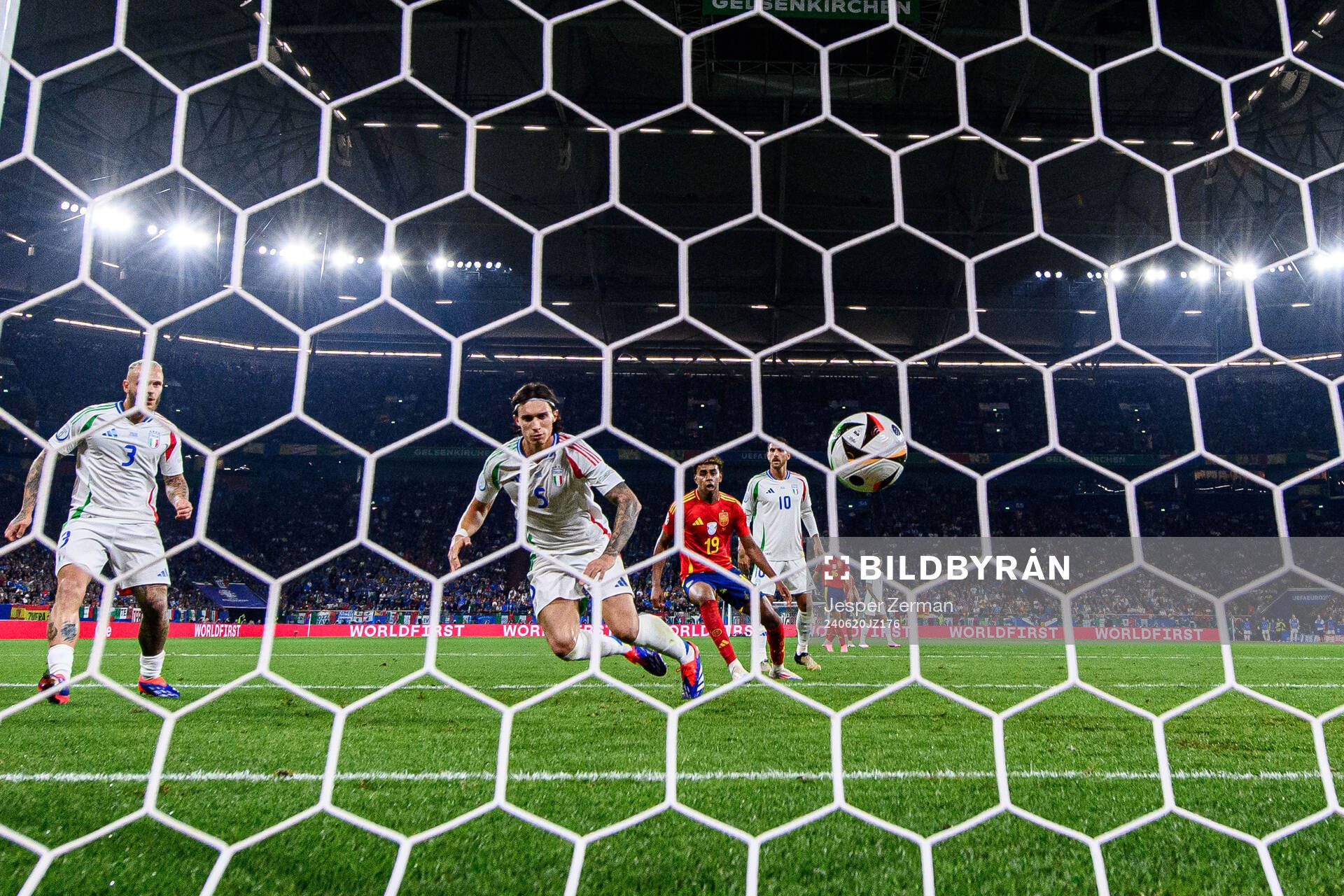 Riccardo Calafiori of Italy scores 1-0 own goal