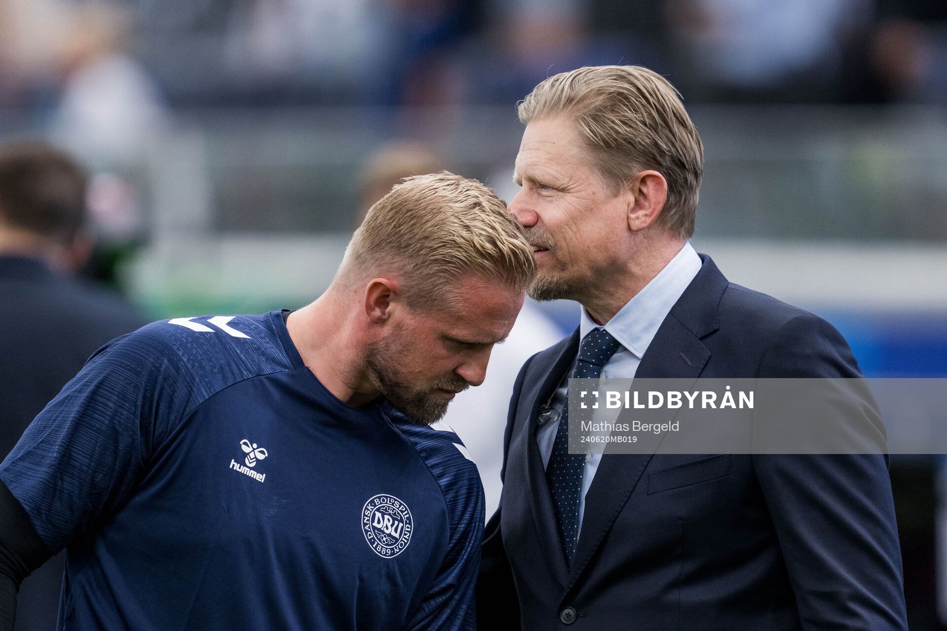 Goalkeeper Kasper Schmeichel of Denmark with father Peter