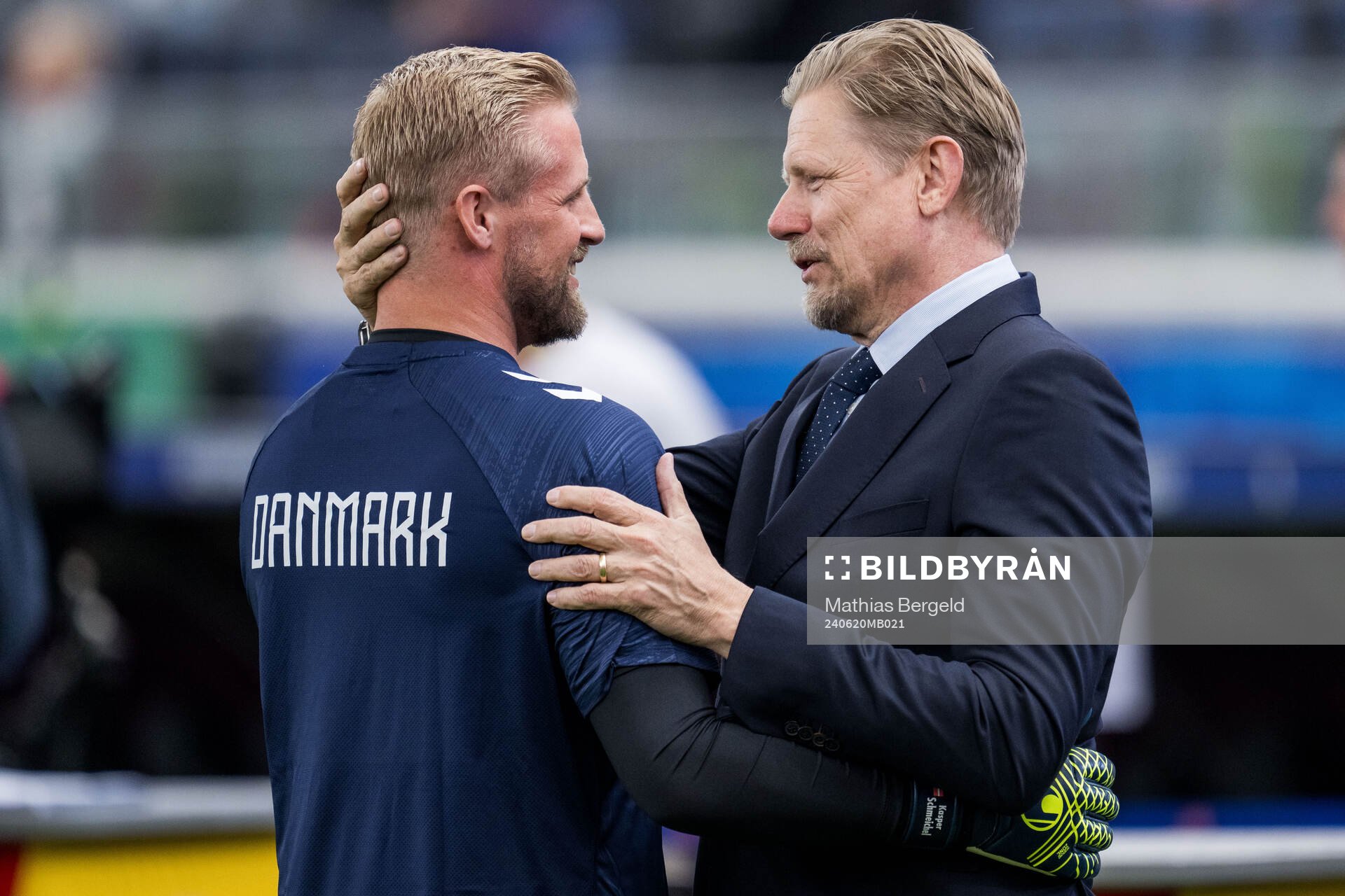 Goalkeeper Kasper Schmeichel of Denmark with father Peter