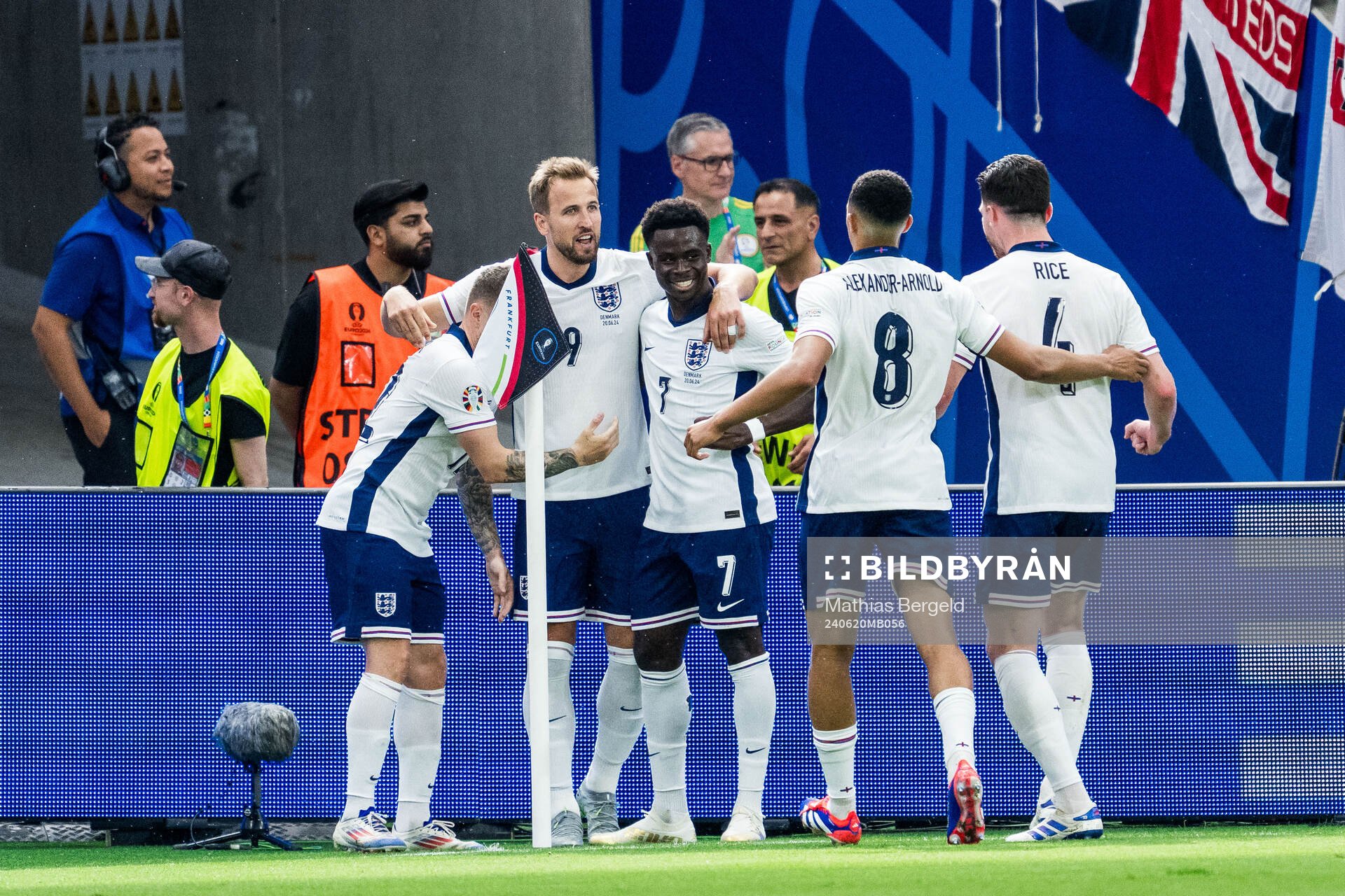 Harry Kane of England celebrates with Bukayo Saka