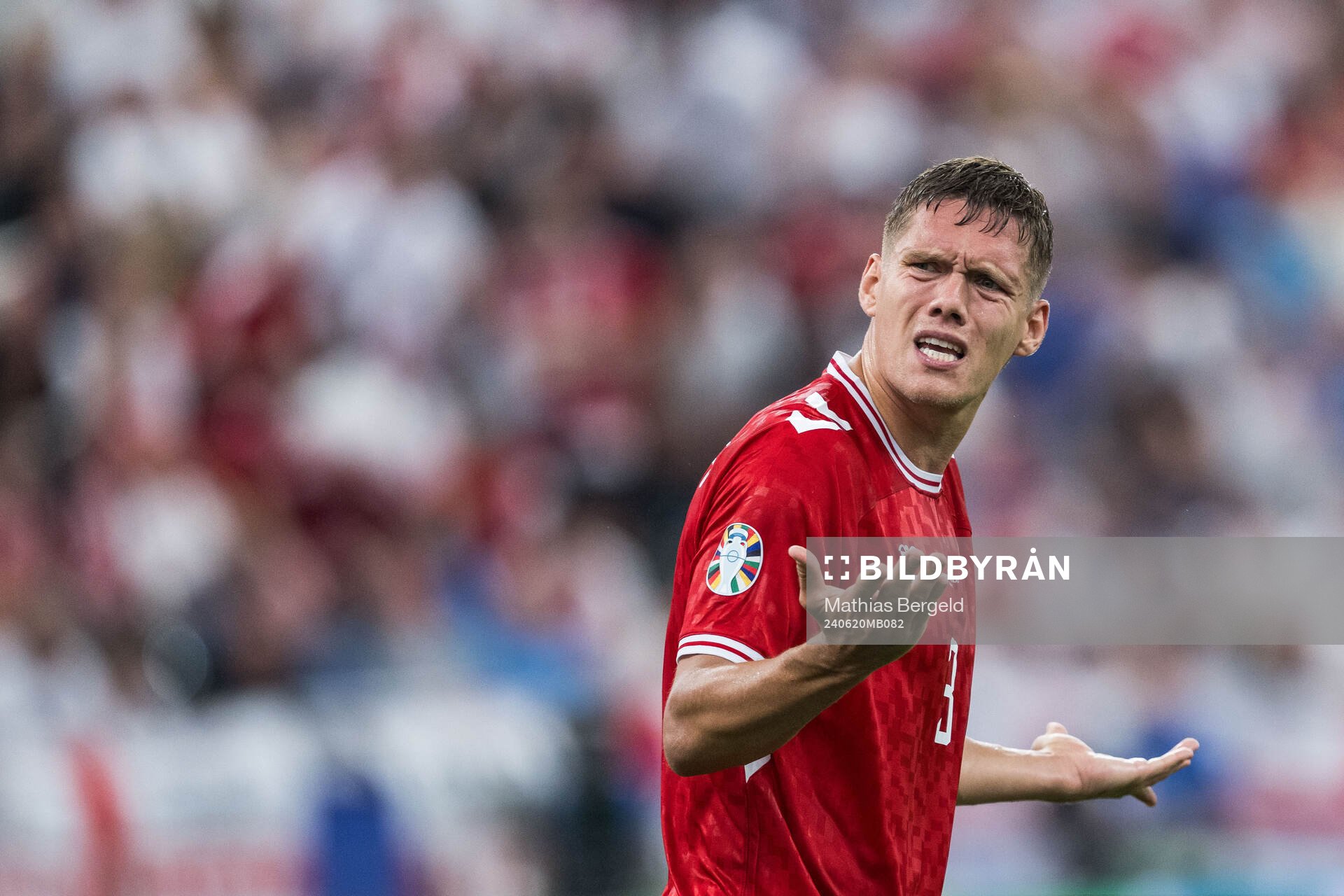 Jannik Vestergaard of Denmark reacts