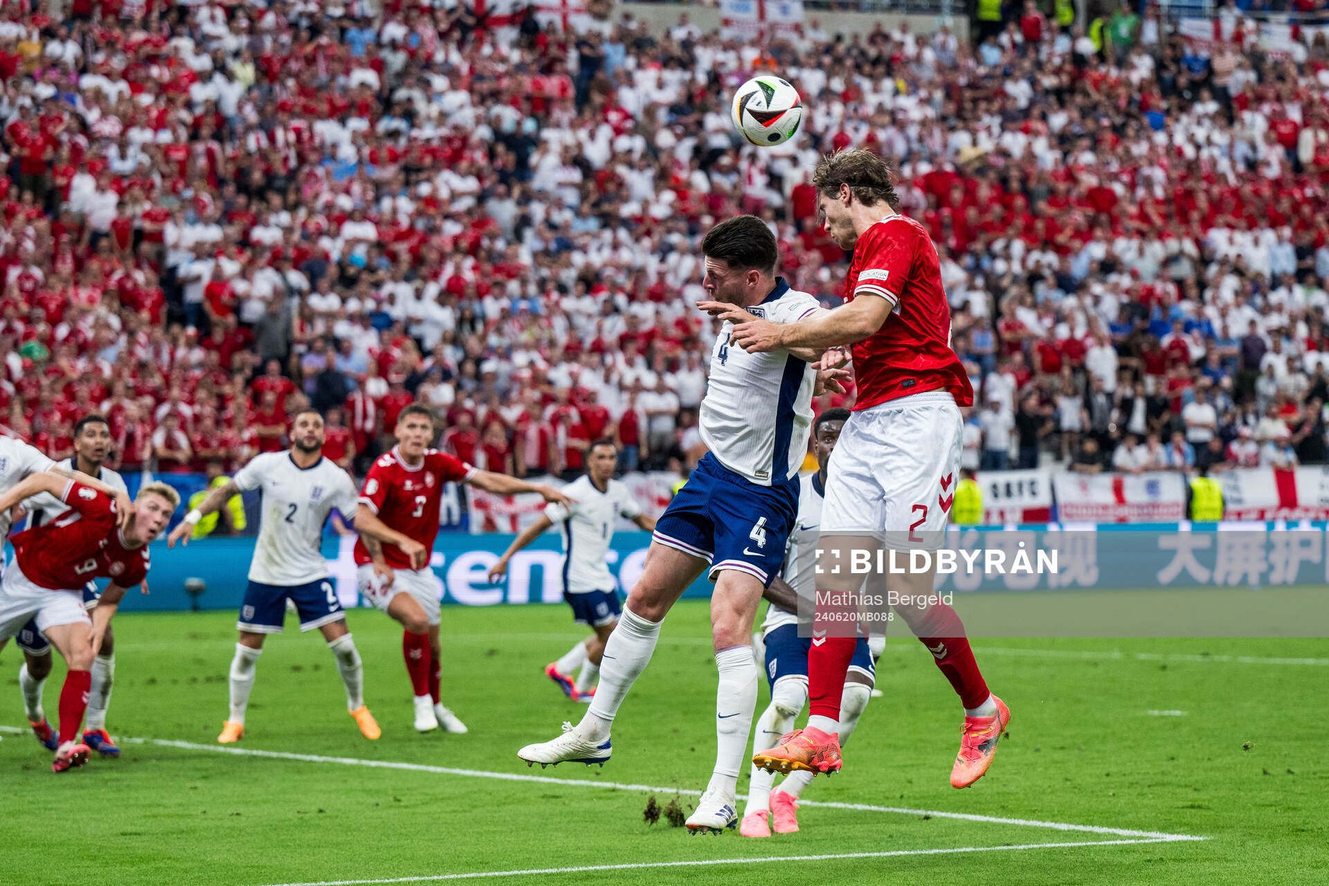 Declan Rice of England and Joachim Christian Andersen of
