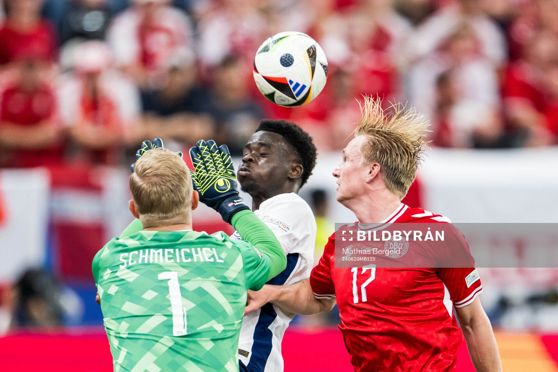 Goalkeeper Kasper Schmeichel and Victor Kristiansen of